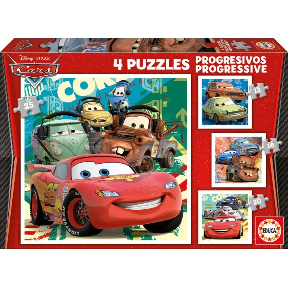 Puzzle 4 in 1 von 12 bis 25 progressiven Teilen Educa Cars