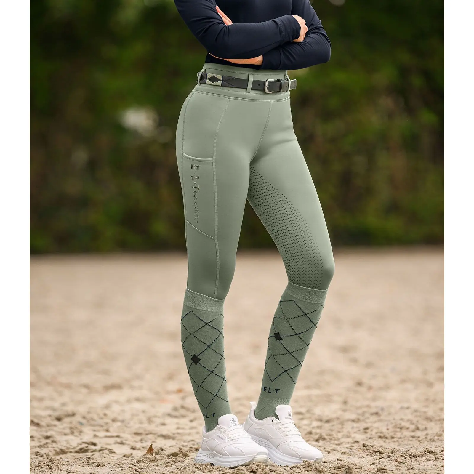 Reitleggings full grip Damen ELT Ella Glam - Farbe: Vert