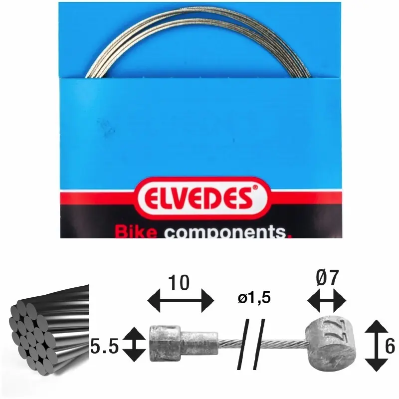 Bremszug 1x19 Edelstahldraht ø1,5mm V-Kopf ø5,5x10 und T-Nippel Elvedes