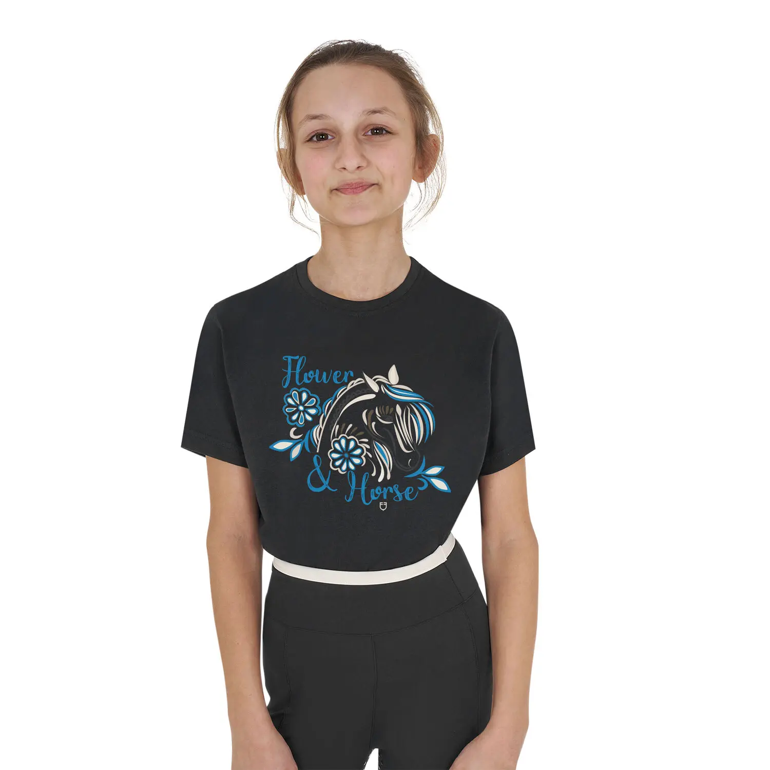 Horse Motif Cotton T-Shirt Girl Equestro