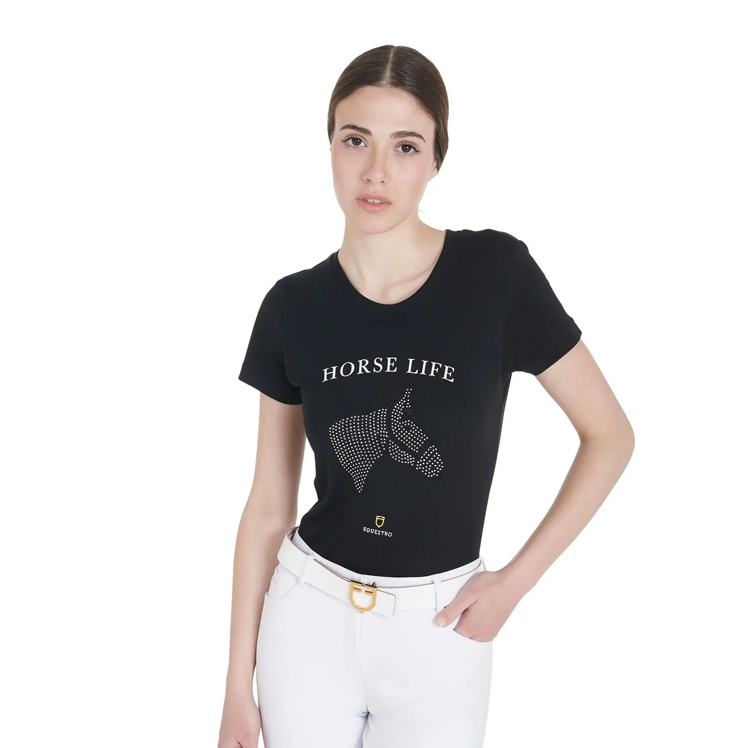 T-shirt à motif cheval strass femme Equestro