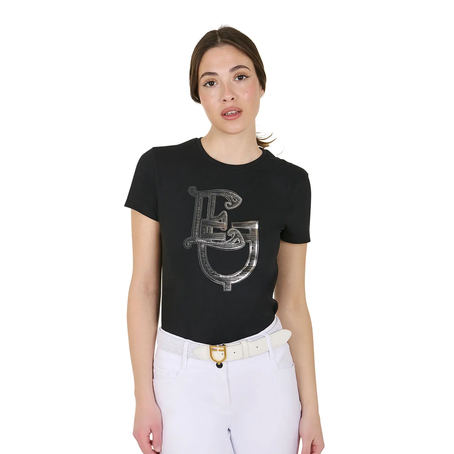 T-shirt en coton femme Equestro Lamina Monogram