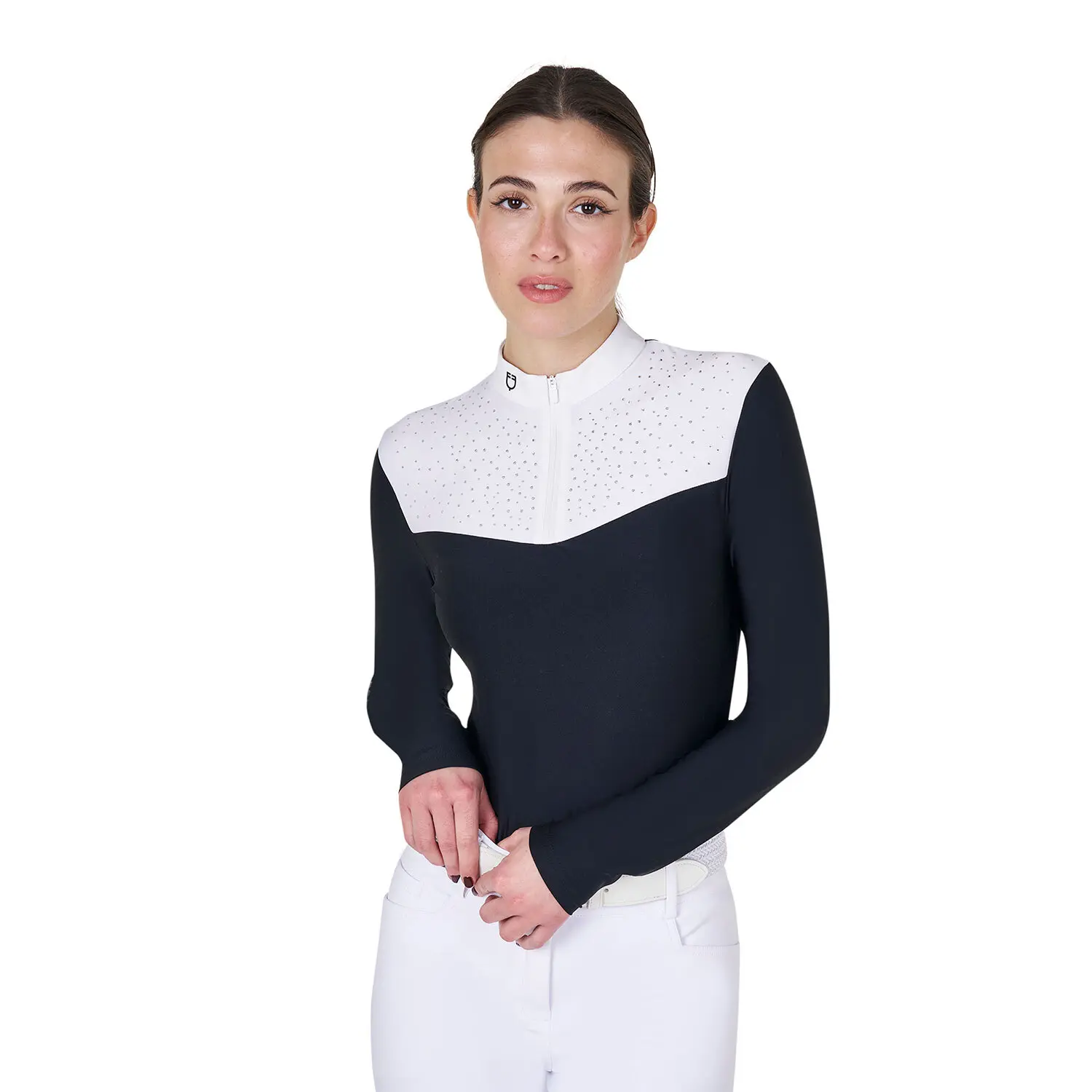 Polo da competizione donna Equestro Black Label Strass