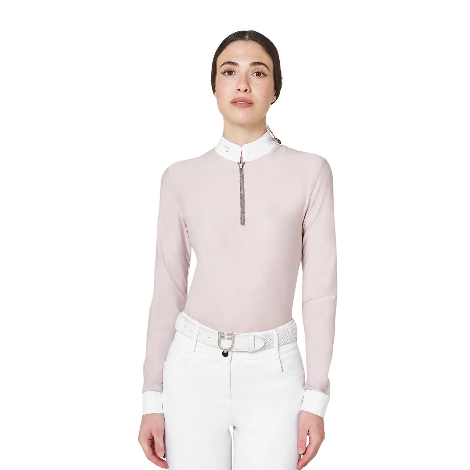 Polo da competizione a maniche lunghe da donna Equestro Stones Tape