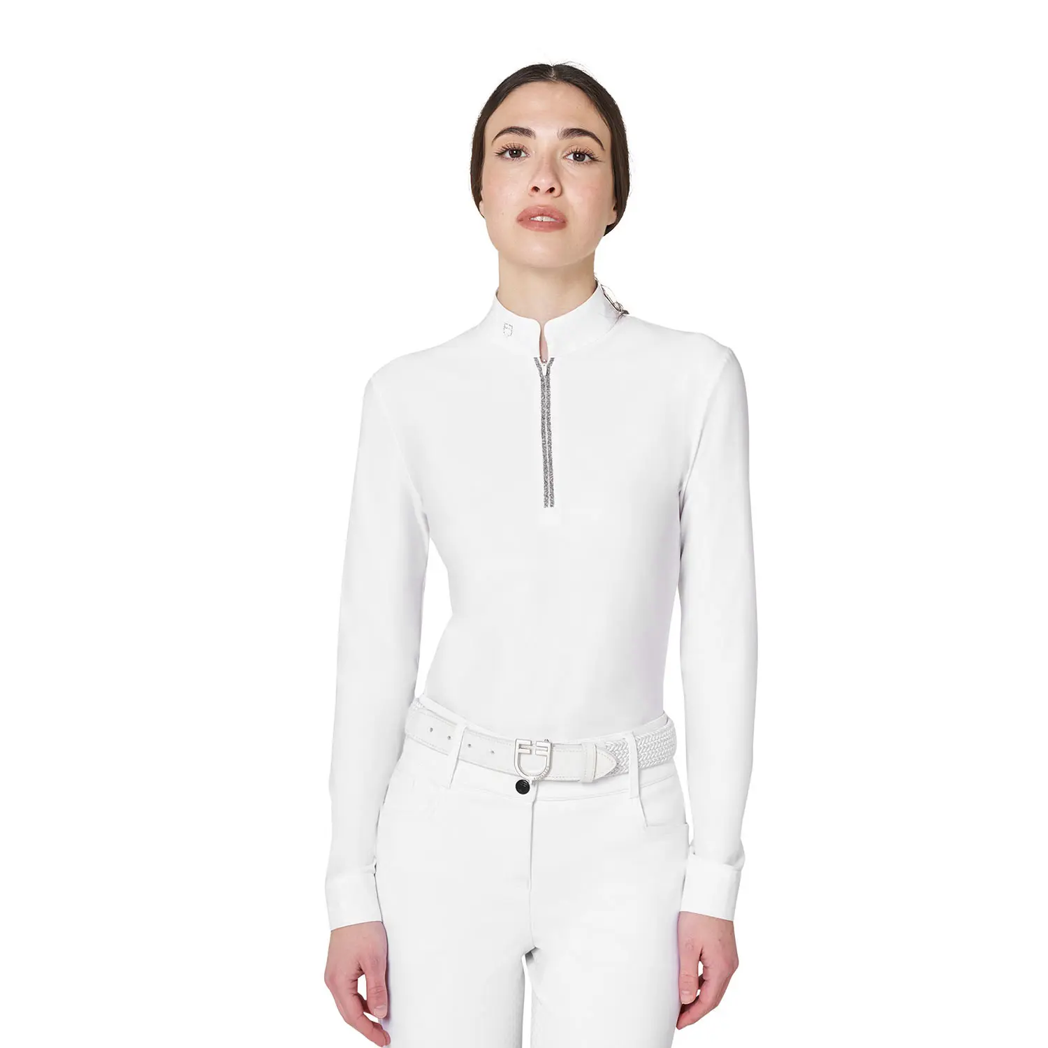 Polo da competizione a maniche lunghe da donna Equestro Stones Tape