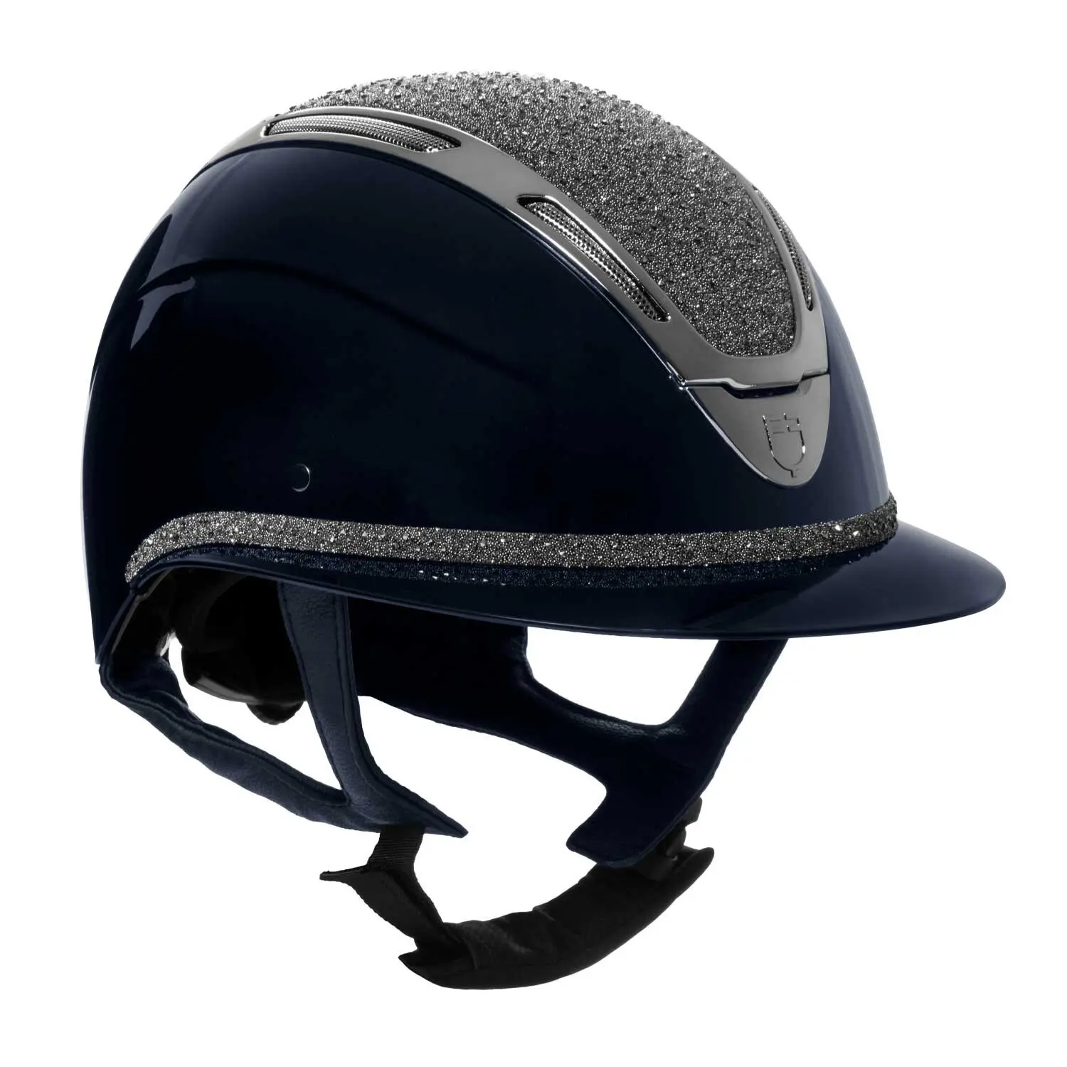 Reithelm Polo mit Visier, Strass und glänzender Schale für Frauen Equestro Apocalypse