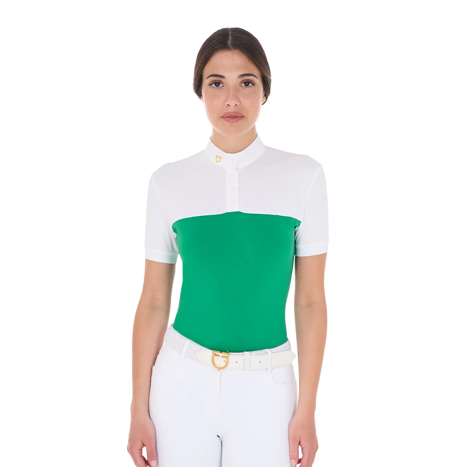 Polo de concours femme Equestro Buttons 1/2 Mesh