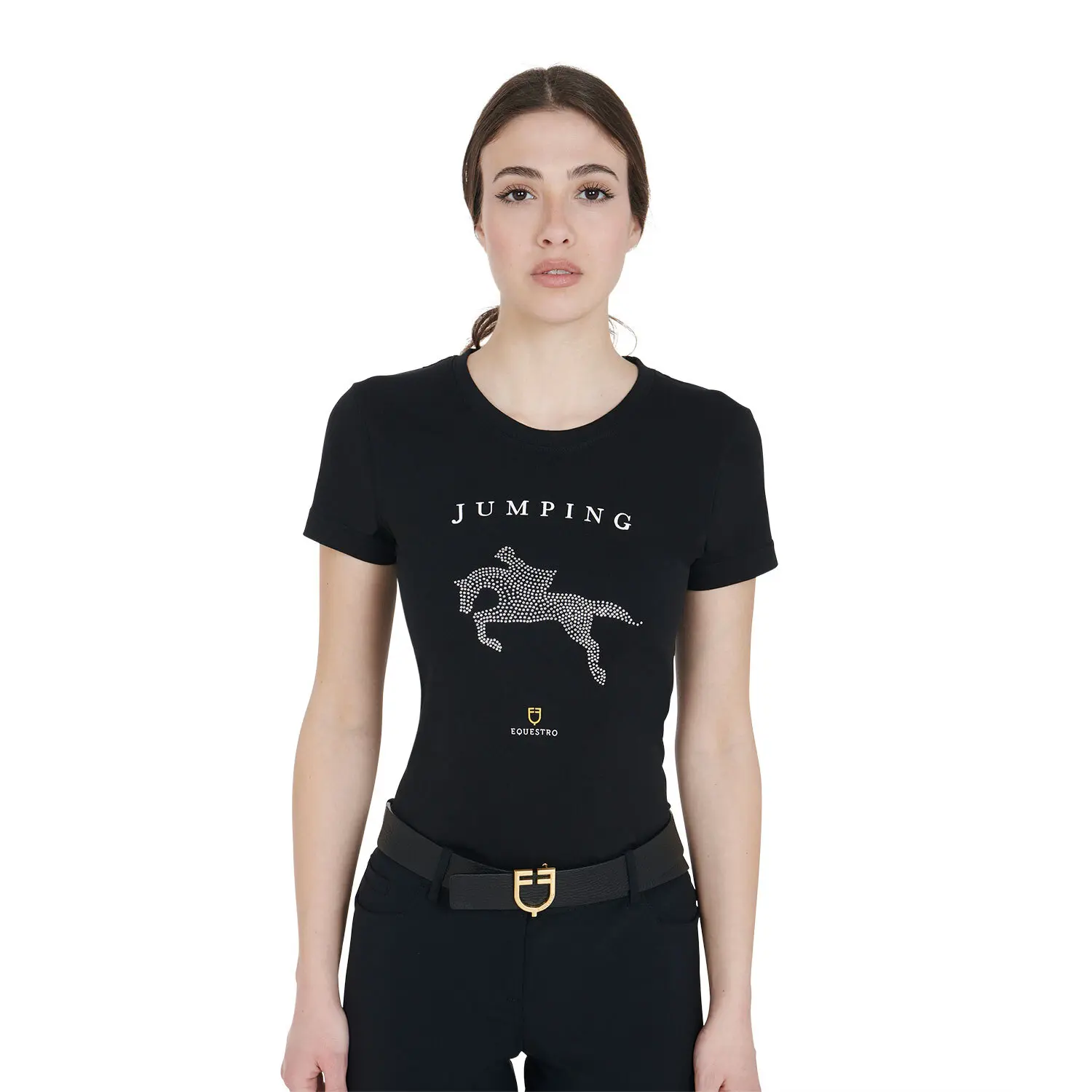 T-shirt coton femme Equestro Jumping Diamonds