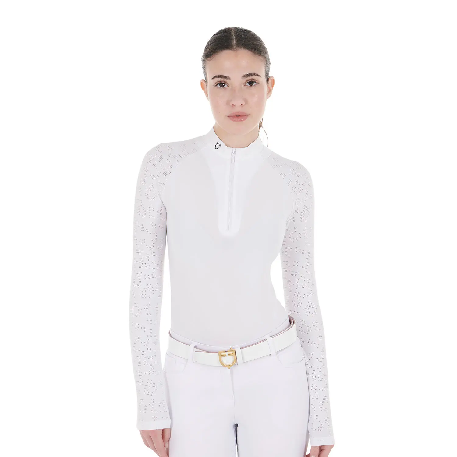 Polo da competizione a maniche lunghe da donna Equestro Tulle Stretch