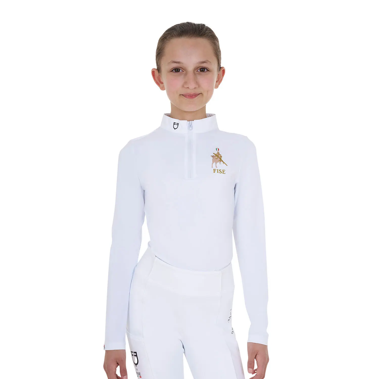 Long-sleeved competition polo for girls Equestro X Fise
