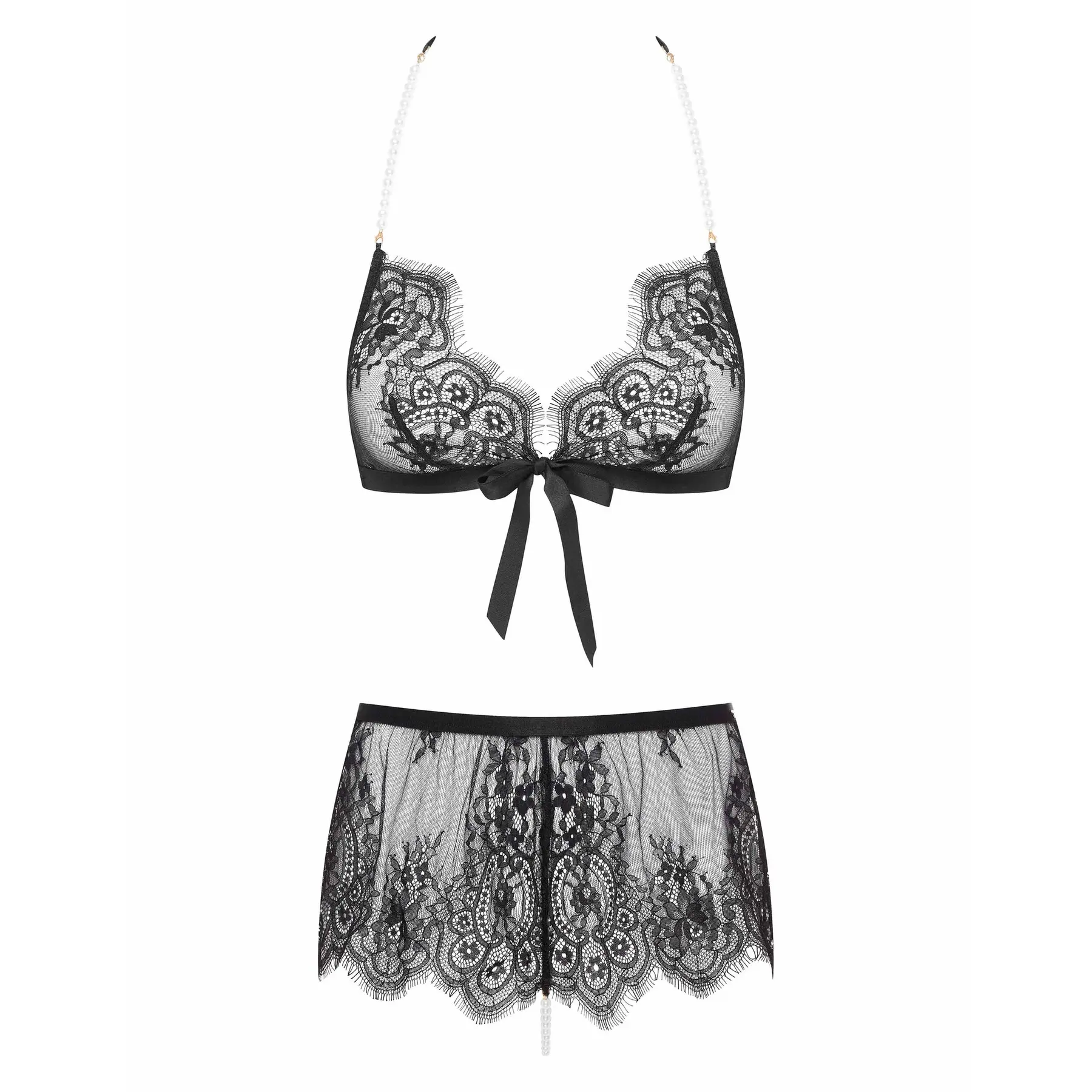 Esotiq Women's Noir Two-Piece Lace Set For Parish