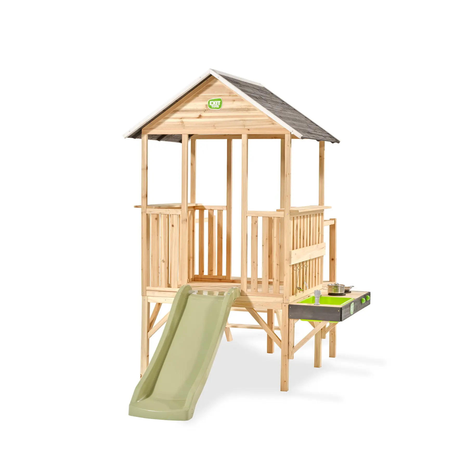 Maisonnette en bois avec toboggan et cuisine Exit Toys Panorama 550