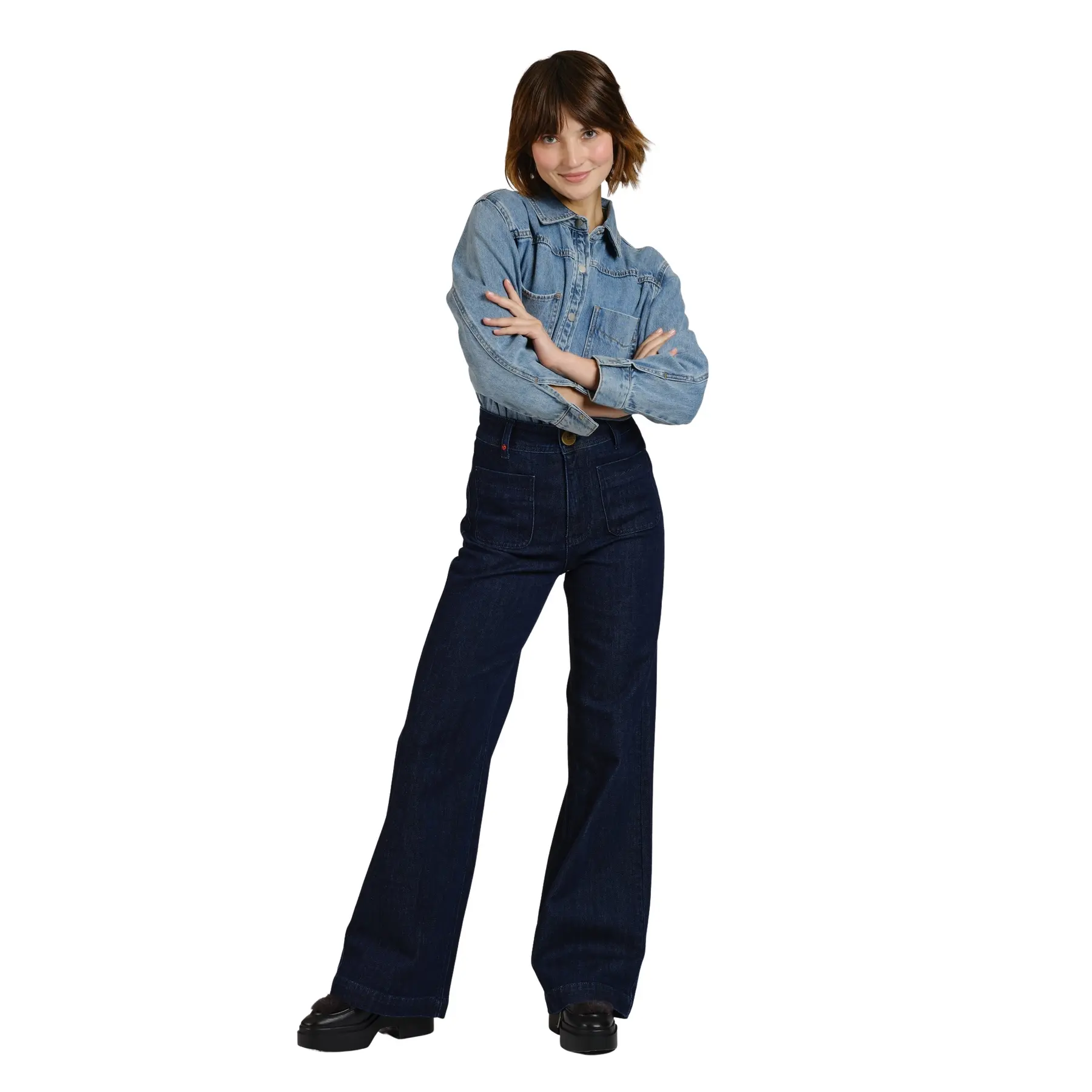 Jeans donna a gamba larga F.A.M. Paris Fauve