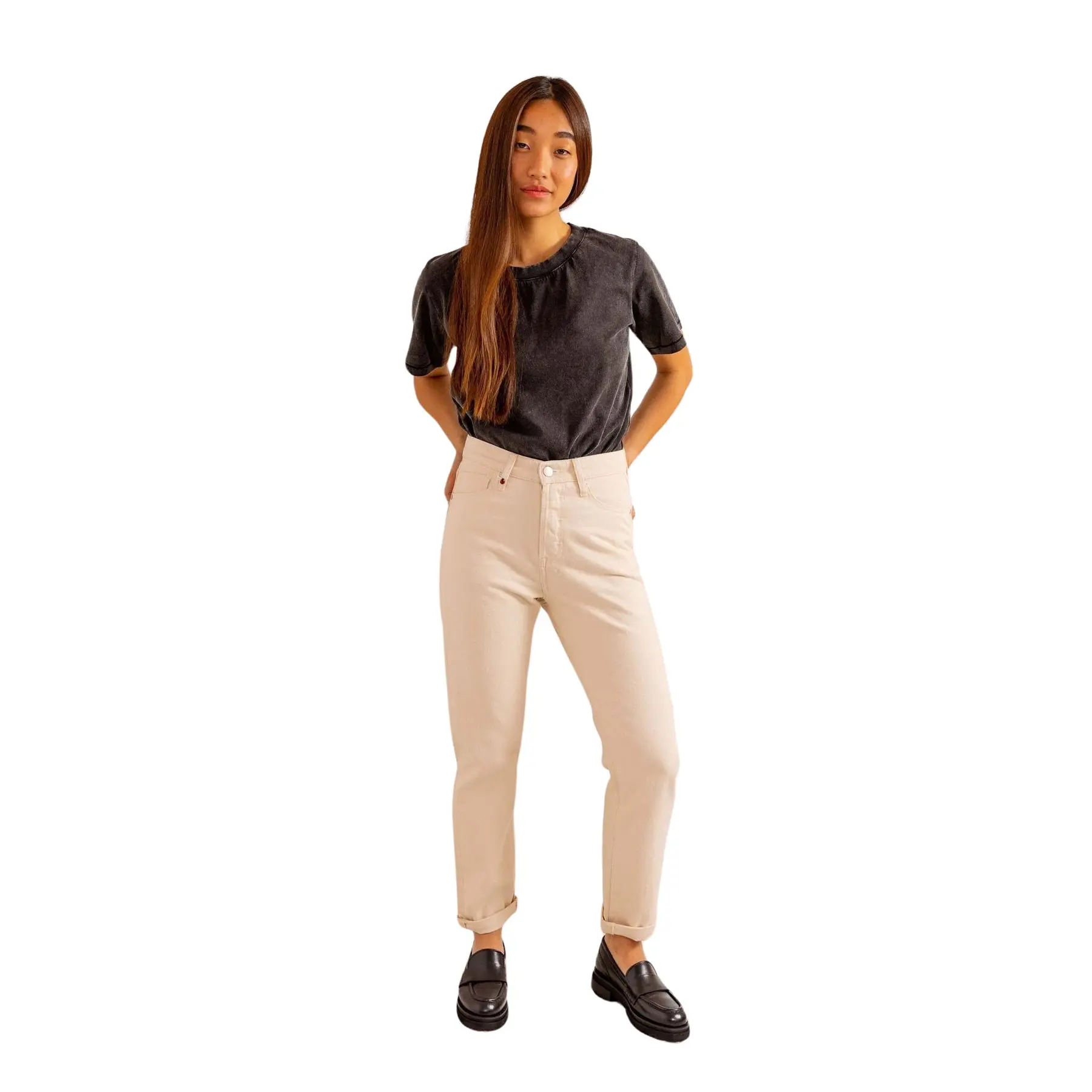 Jeans donna a vita media in cotone ecru  Patricia