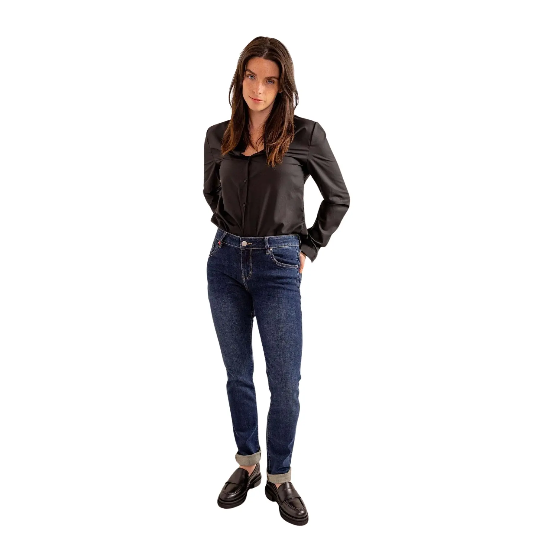 Jeans skinny donna a vita media in cotone elasticizzato blu scuro  Ena