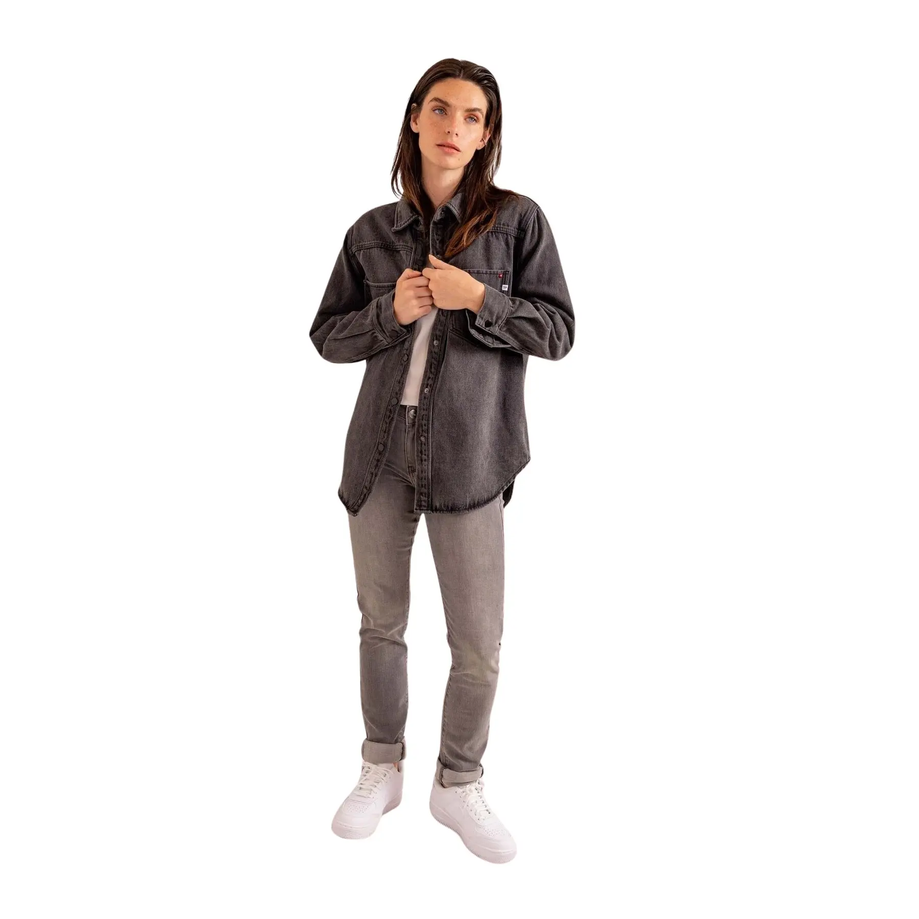 Camicia donna oversize in denim carbonio con tasche in cotone  Sofia