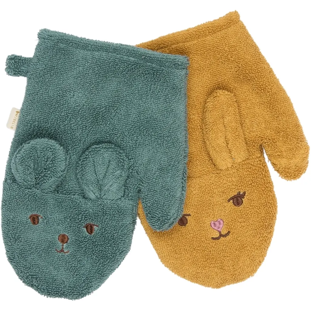 Gants de bain enfant Fabelab Bear and Bunny (x2)