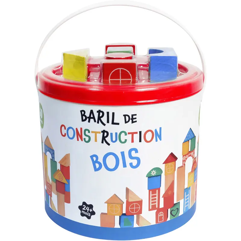 First Learning Beige Jeux De Construction Baril De Bois 60 Pièces