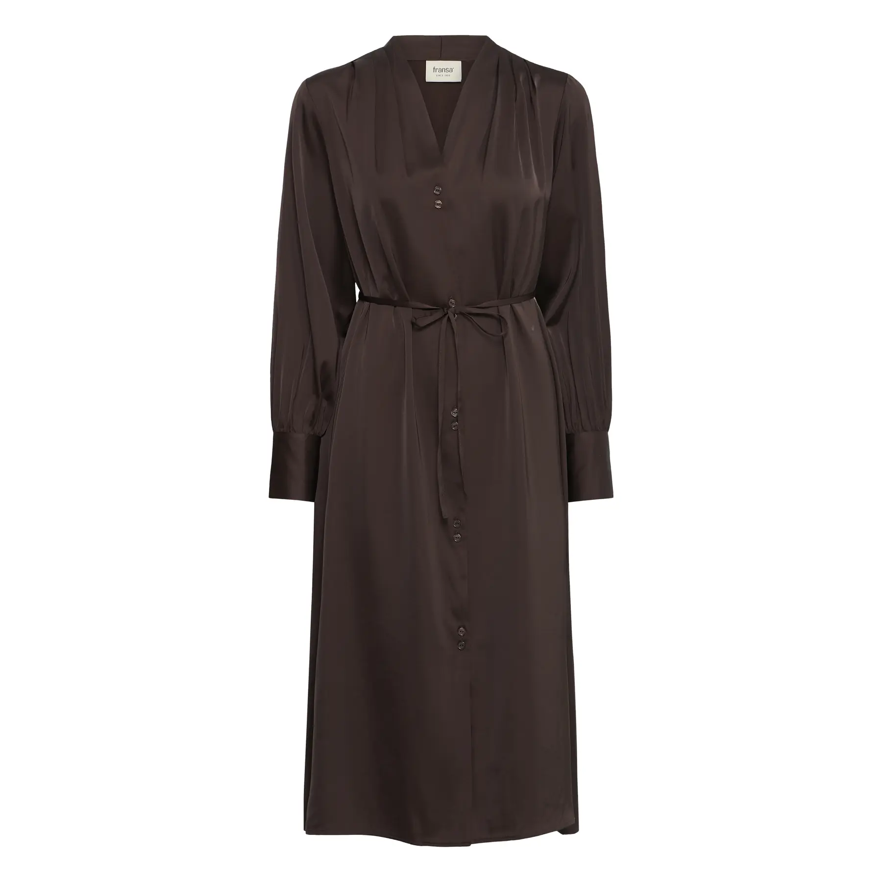 Fransa Women's Marron Long Flowy Dress With Long Sleeves And Belt For Junia Dr 2