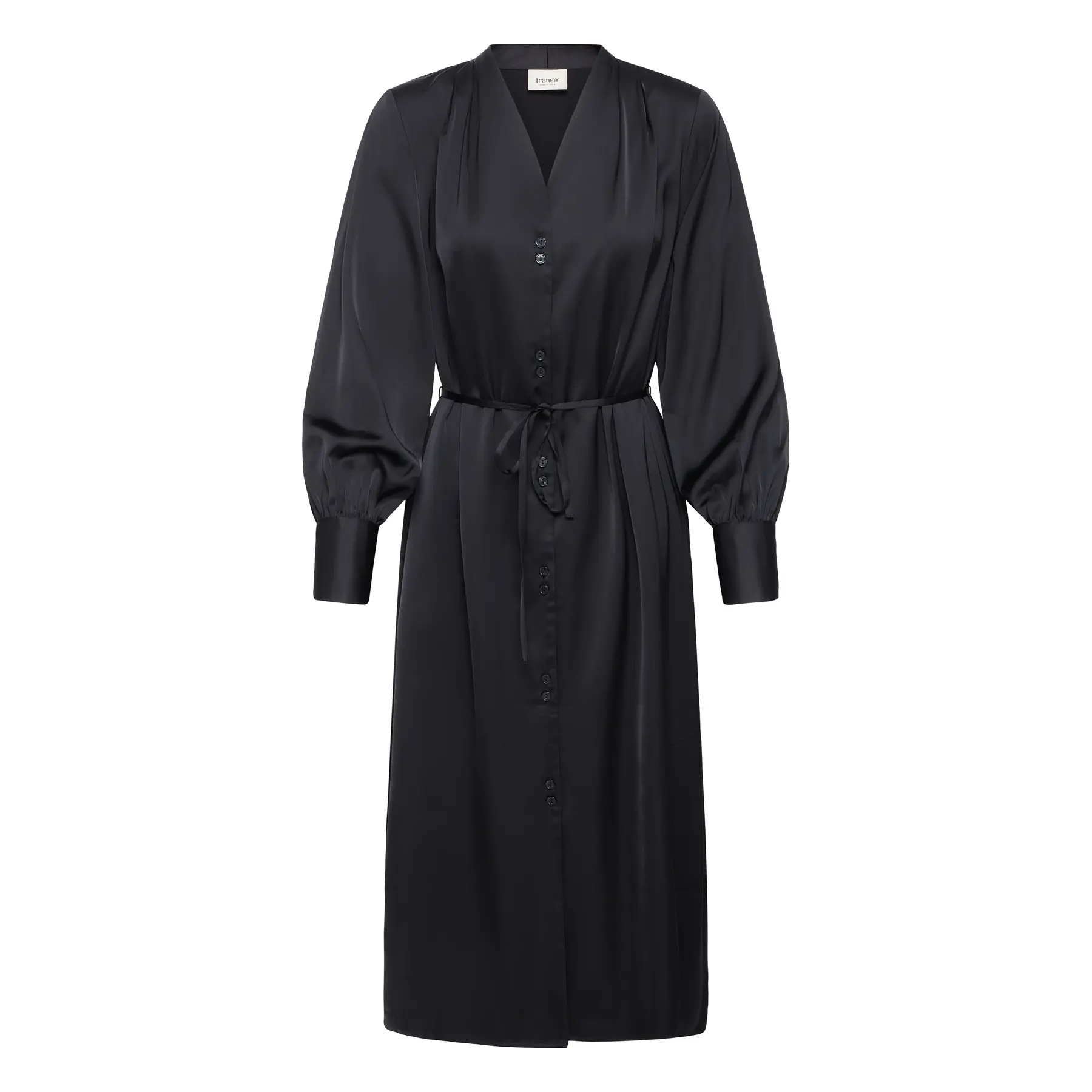 Fransa Women's Noir Long Flowy Dress With Long Sleeves And Belt For Junia Dr 2
