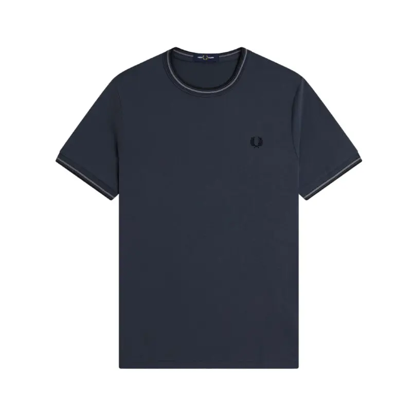 Fred Perry Gris Contrast Trim Double Stripe T-Shirt