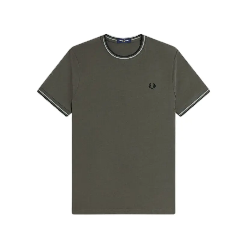 Fred Perry Men's Gris Contrast Trim Double Stripe T-Shirt