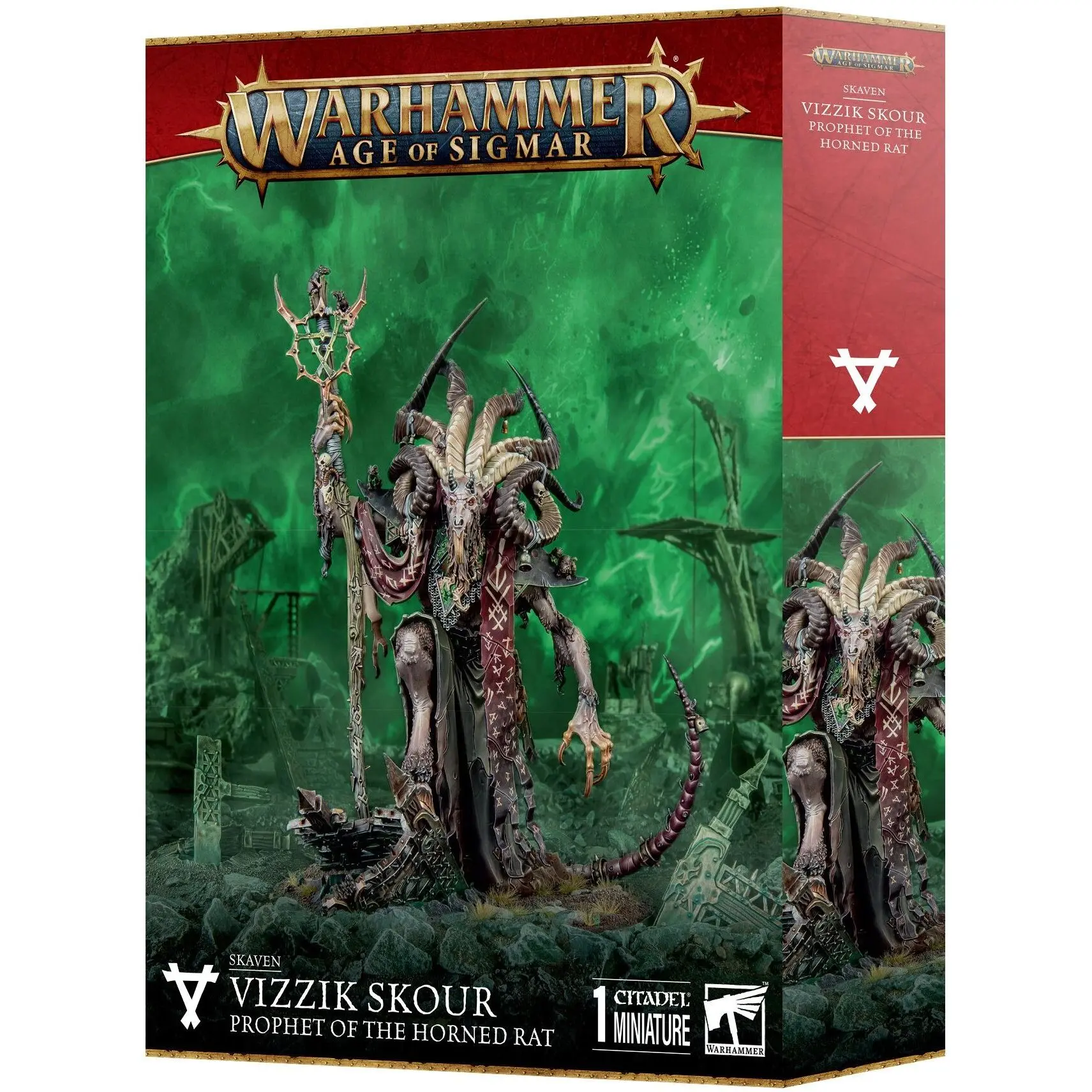 Gesellschaftsspiele Games Workshop Warhammer AoS - Skaven Vizzik Skour Prophete du Rat Cornu