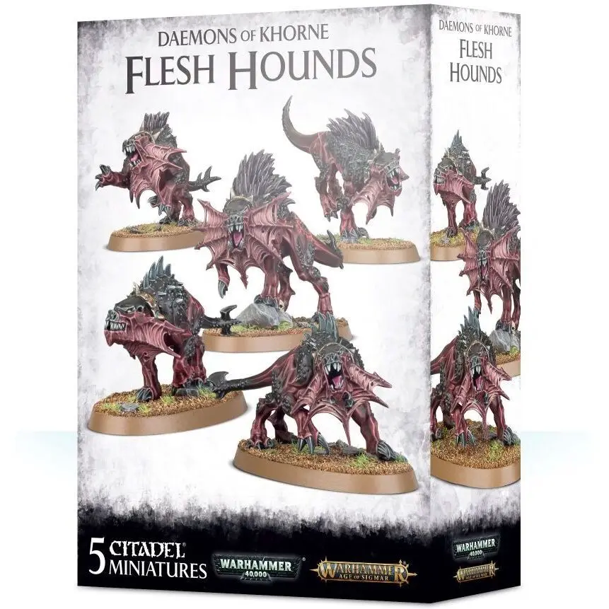Set aus 5 Figuren mit je 20 Teilen Games Workshop Warhammer AoS & 40k - Daemons Of Khorne Flesh Hounds