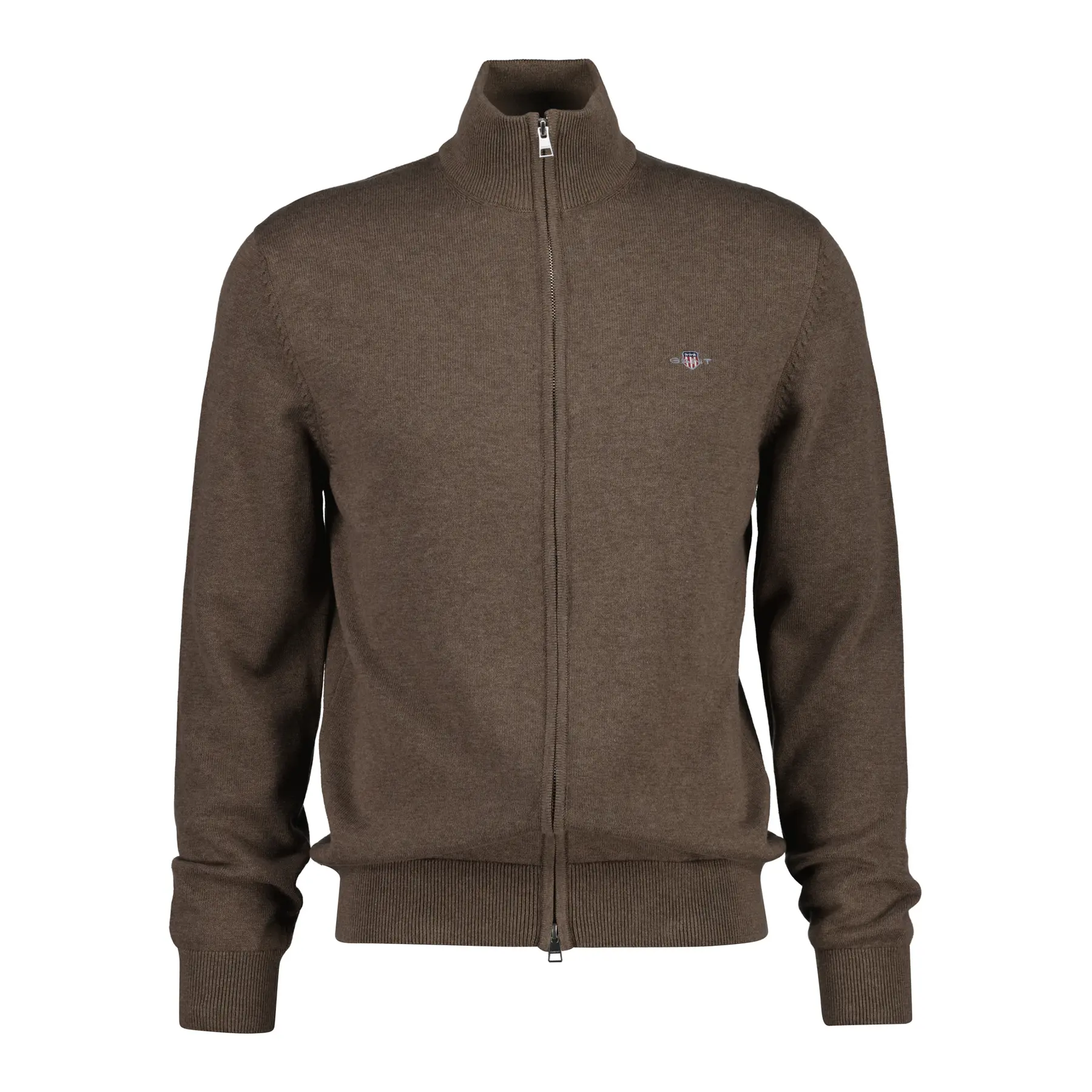 Gant Men's Marron Zip-Up Cotton Knit Cardigan