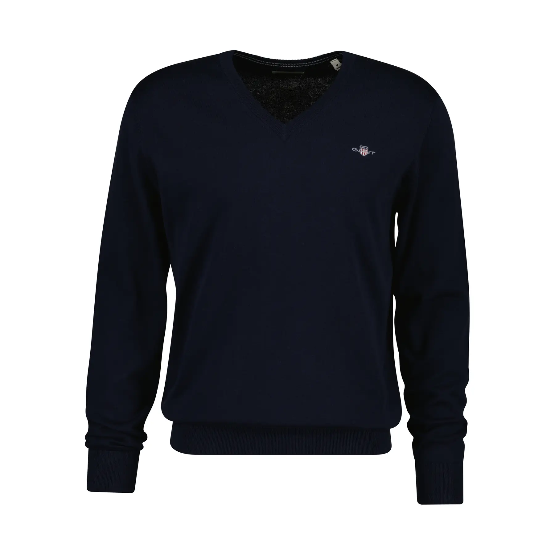 Gant Men's Navy Classic Cotton Shield Logo V-Neck Jumper - 433 Evening Blue - Size 48 - Image 3