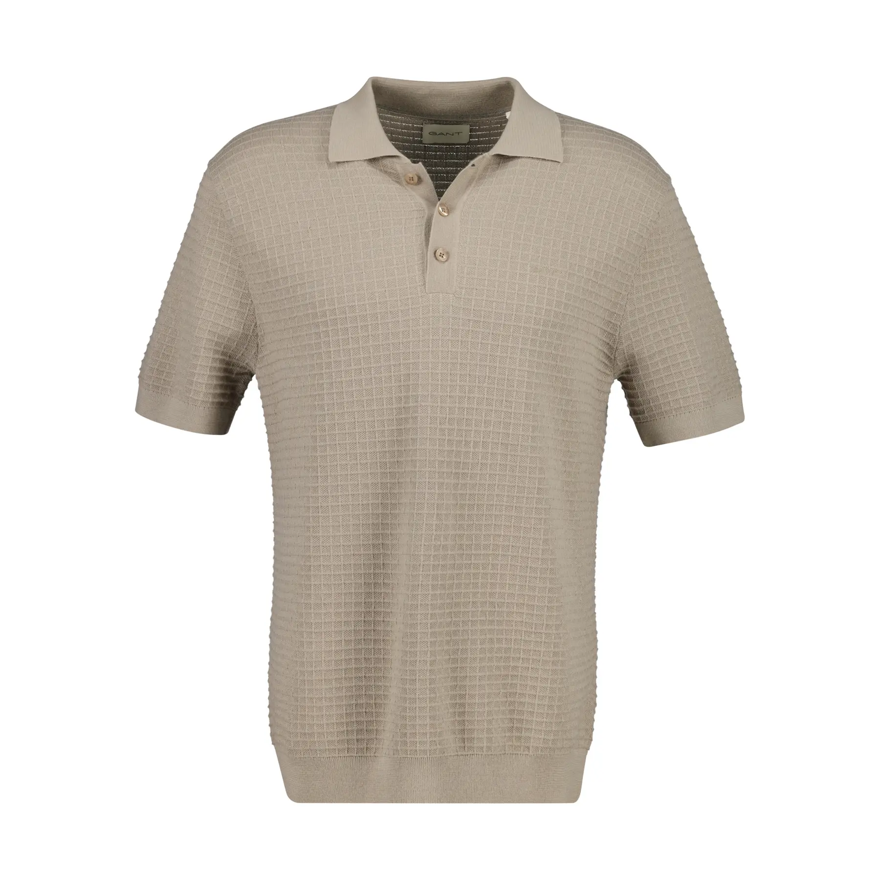 GANT Cotton Texture Polo Shirt, Beige, Size Xl, Men - Image 3