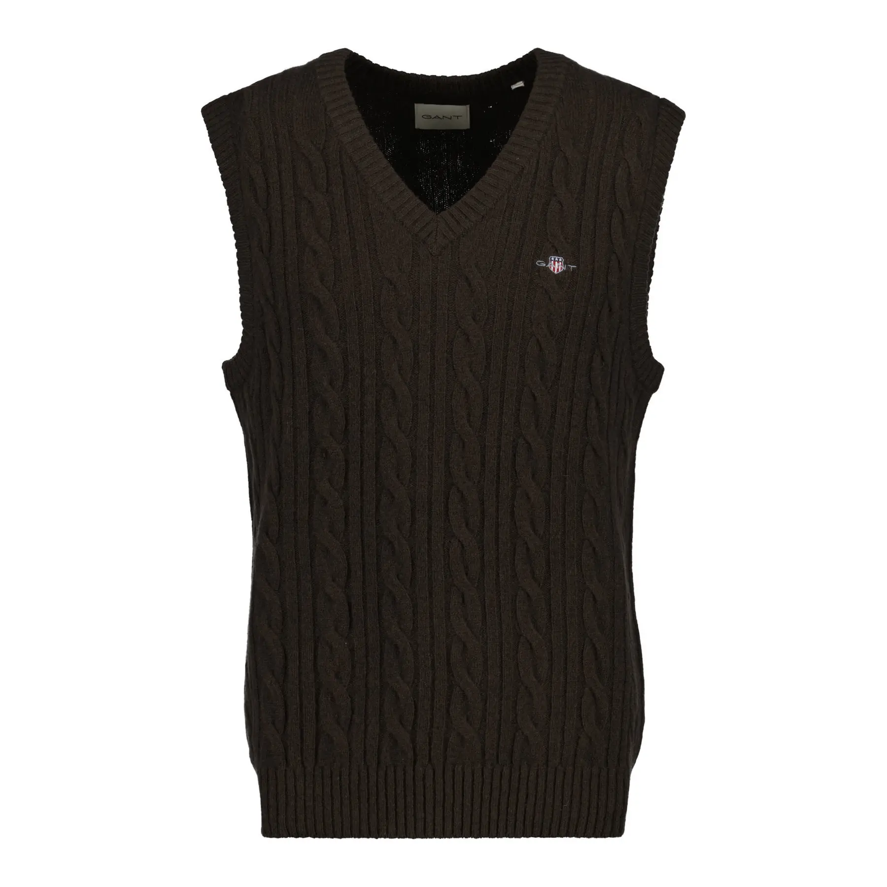 Gant Men's Marron Sleeveless Sweater Cable