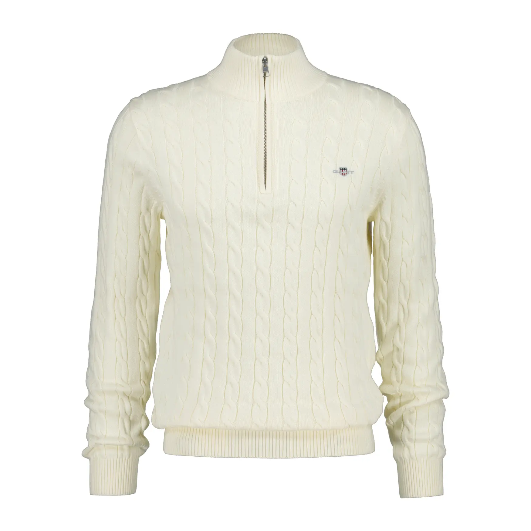 Gant Men's Beige Half-Zip Cotton Knit Jumper - Image 2