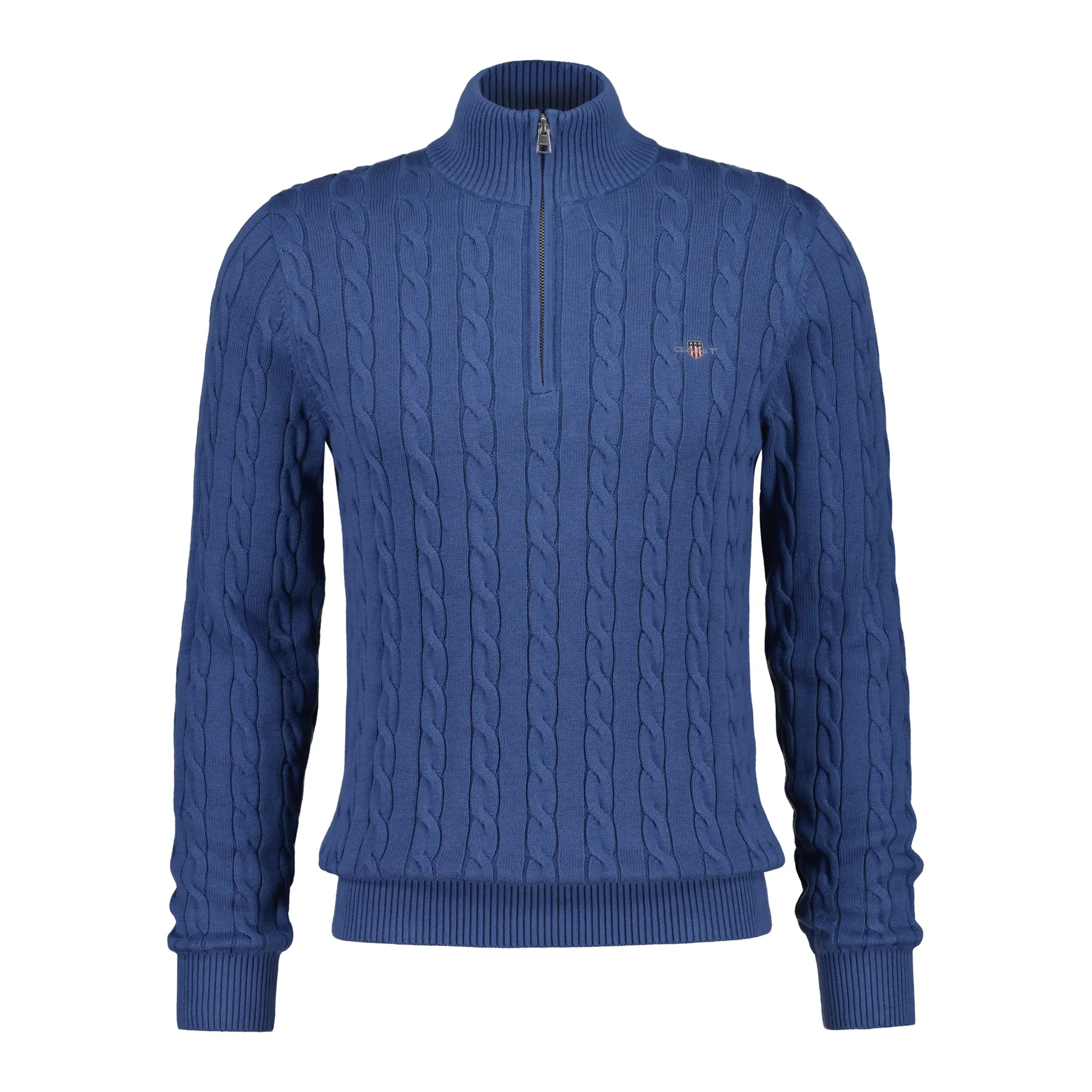 Gant Men's Bleu Pull 1/2 Zip Cable Knit