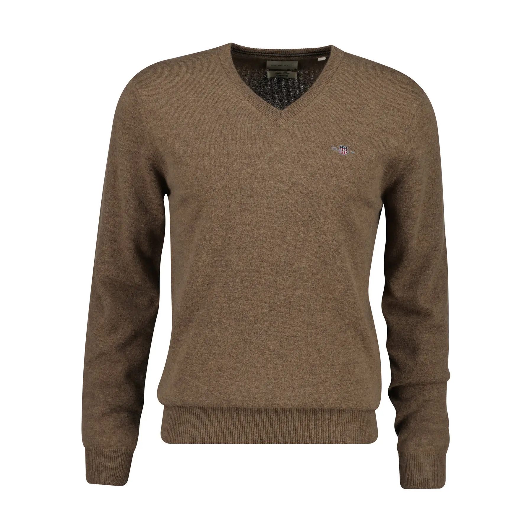 Gant Men's Marron V-Neck Pullover Superfine Lambswool