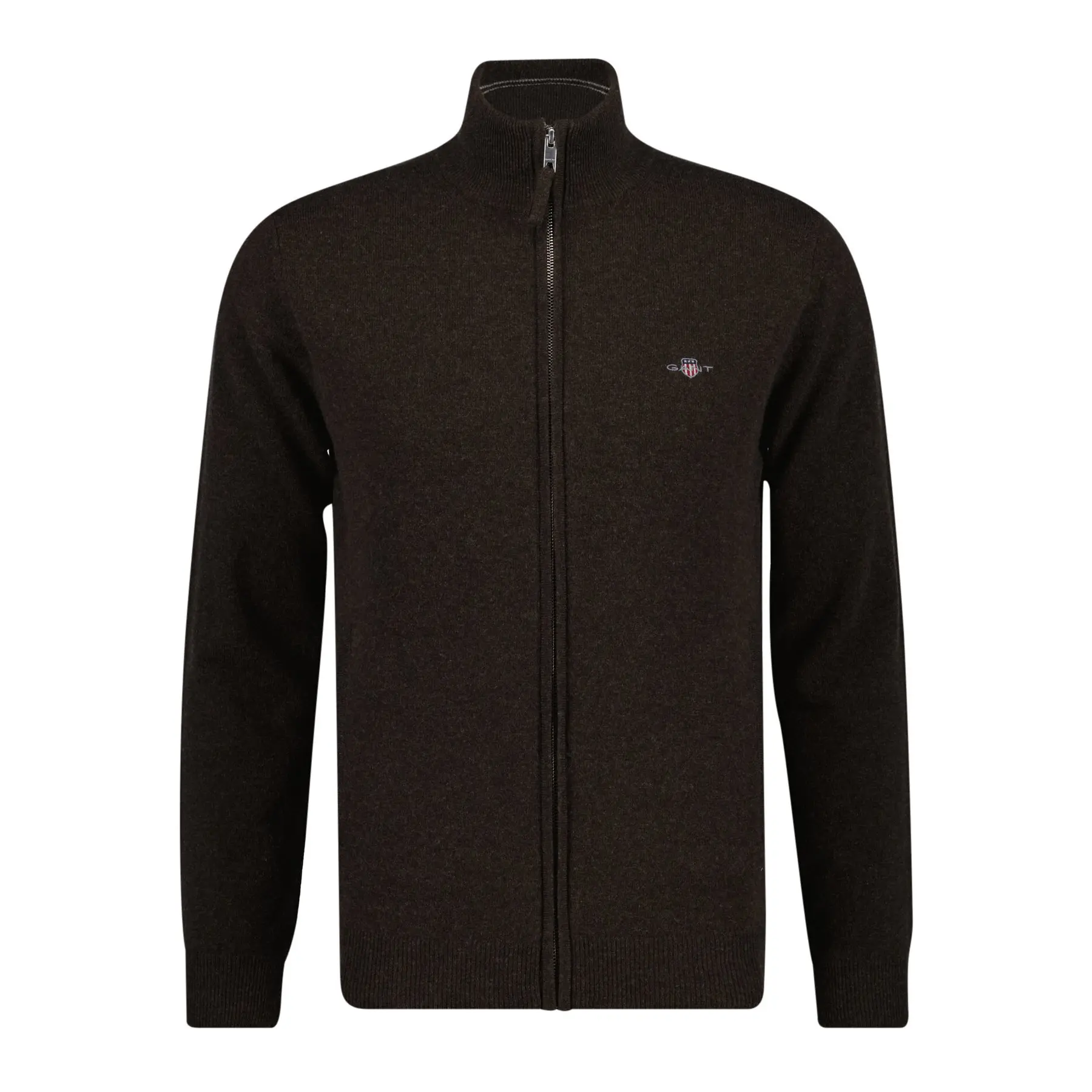 Gant Men's Marron Zipped Cardigan Superfine Lambswool
