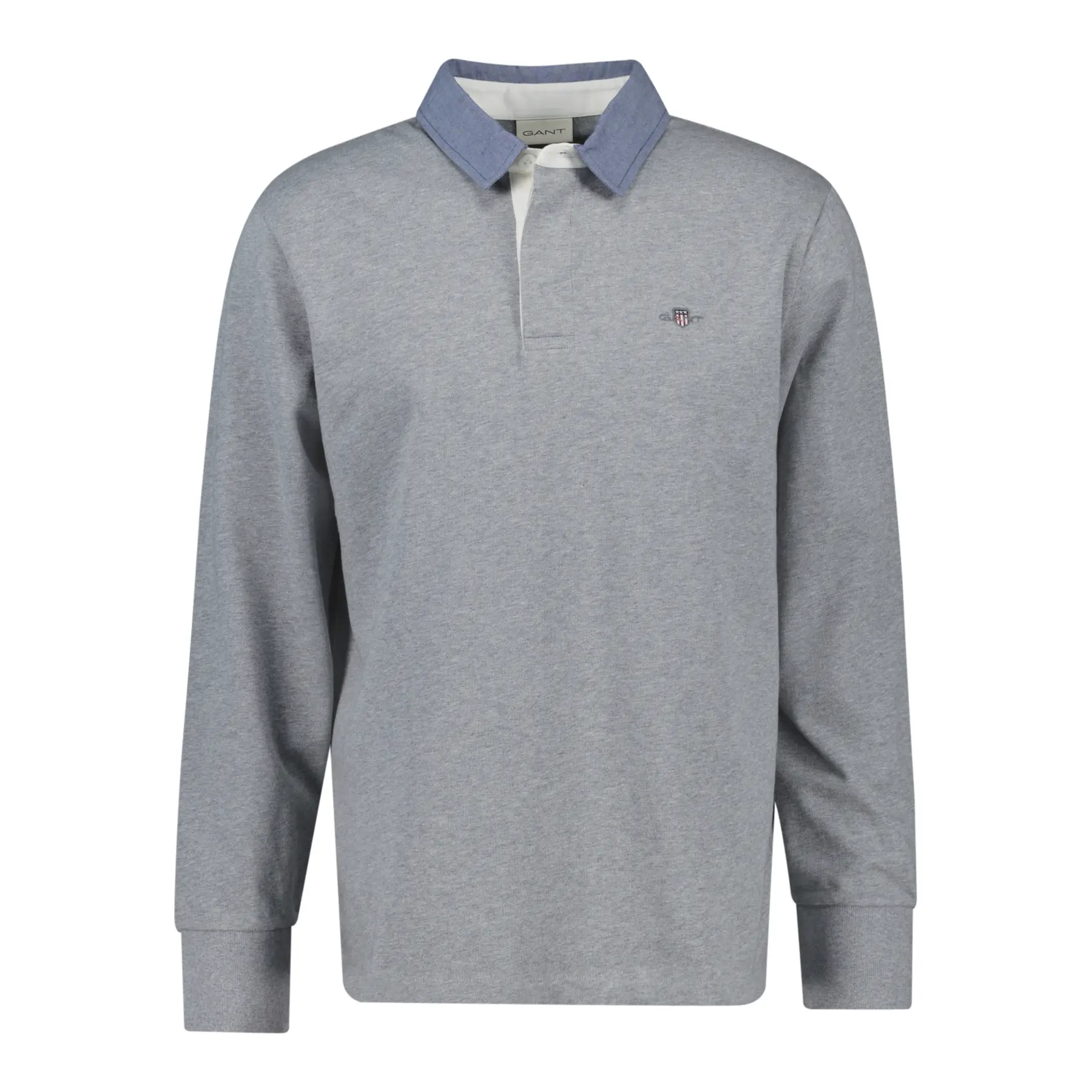 Gant Men's Grey Long Sleeve Polo Shirt Reg Chambray Heavy
