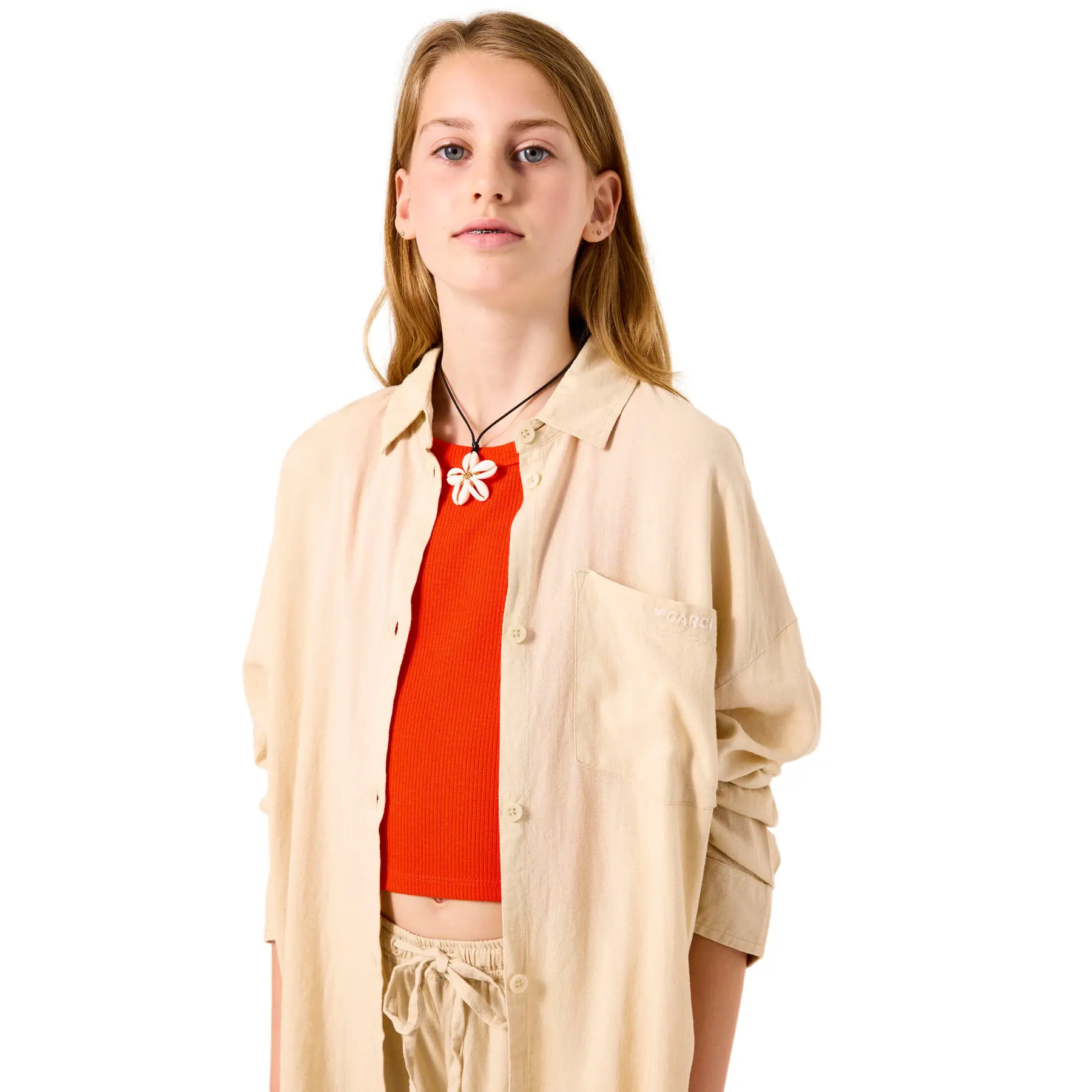 Garcia Mädchen Beige Langarmbluse Für