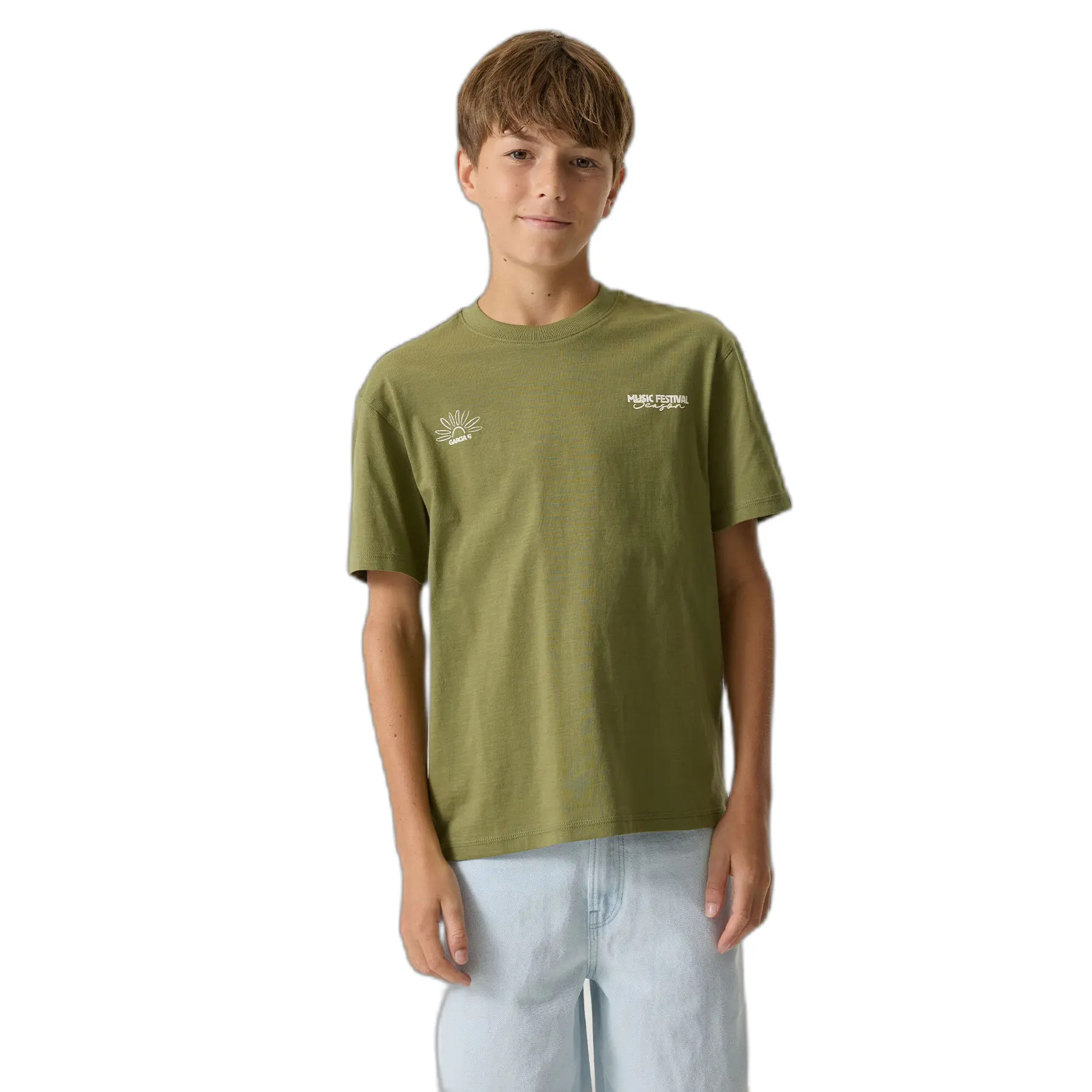 Garcia Jungen Vert T-Shirt Mit Druck Auf Der Brust Und Dem Rücken Für Kinder