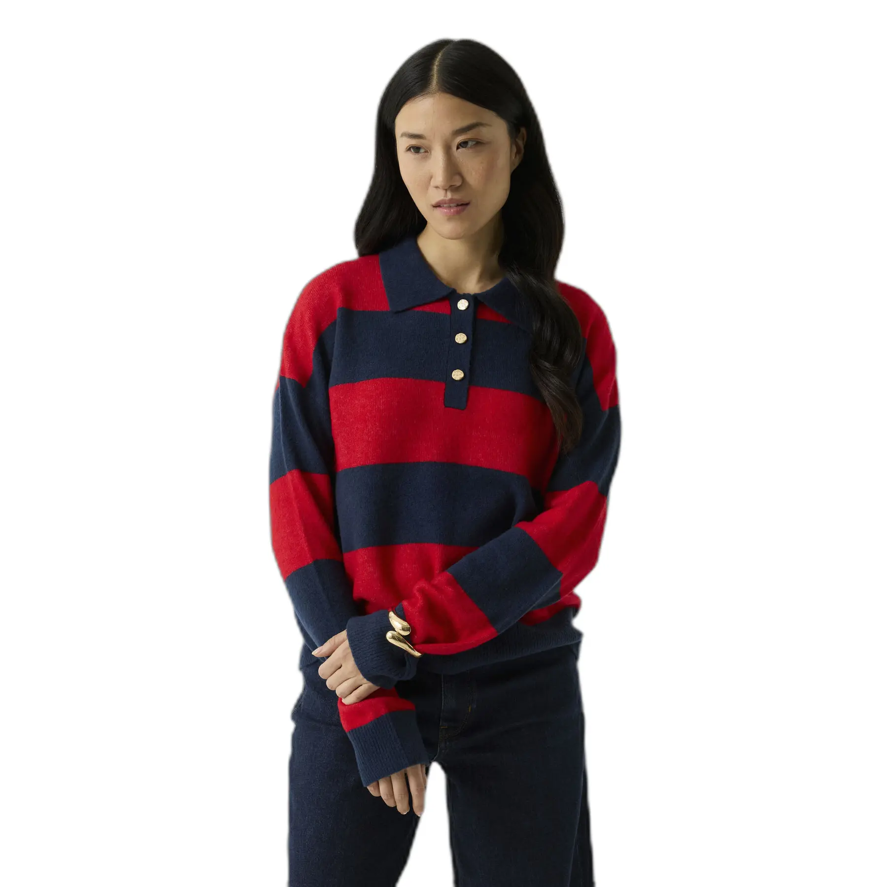 Polo a righe con colletto donna