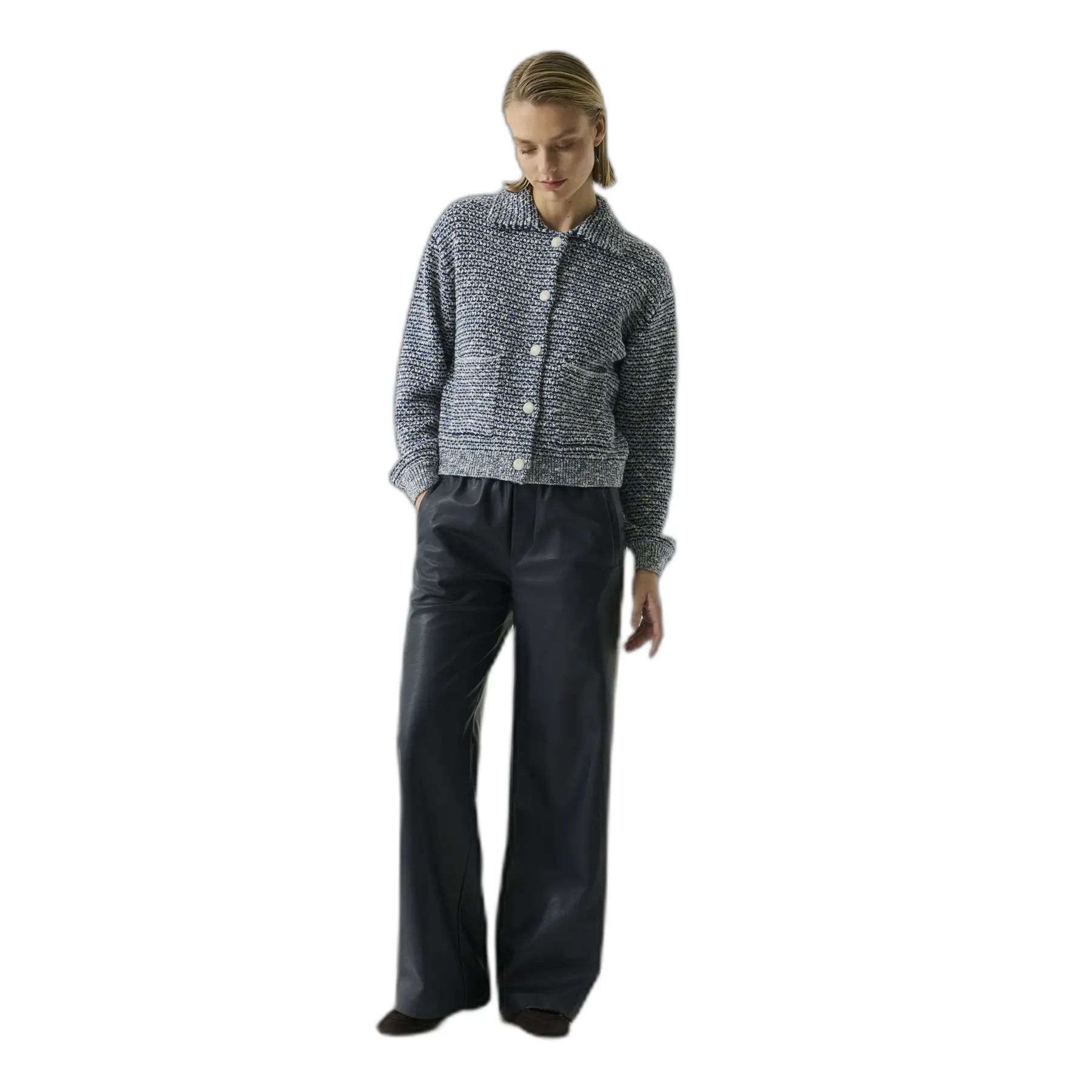 Garcia Women's Bleu Faux Leather Trousers