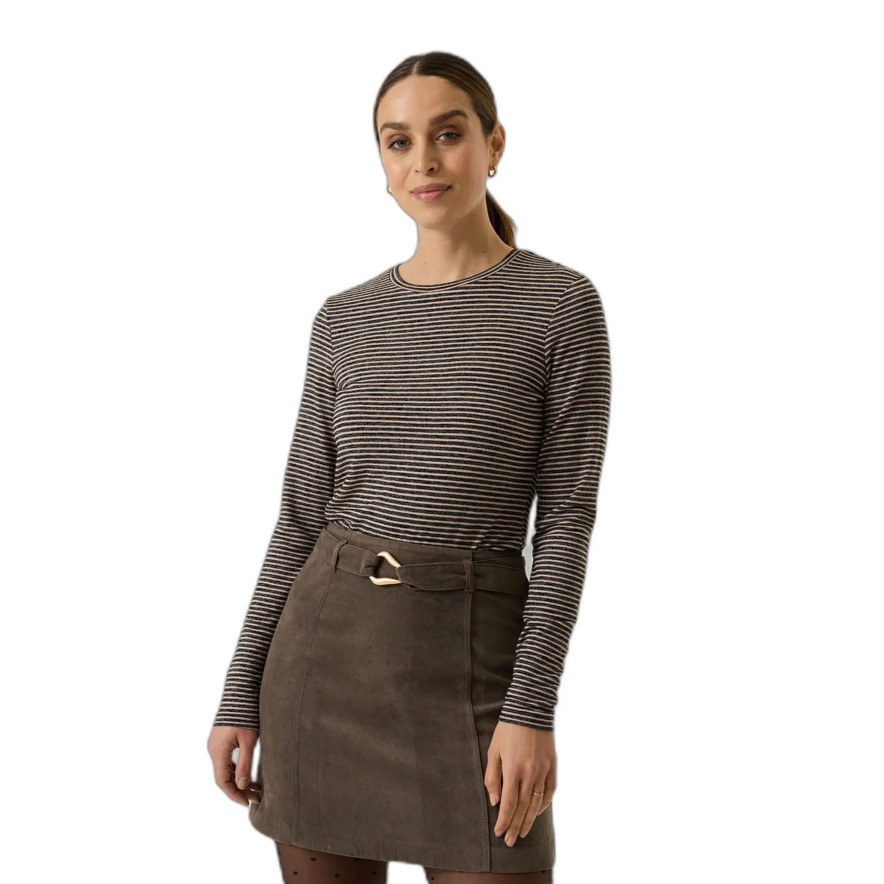 Garcia Women's Noir Long-Sleeved Striped T-Shirt