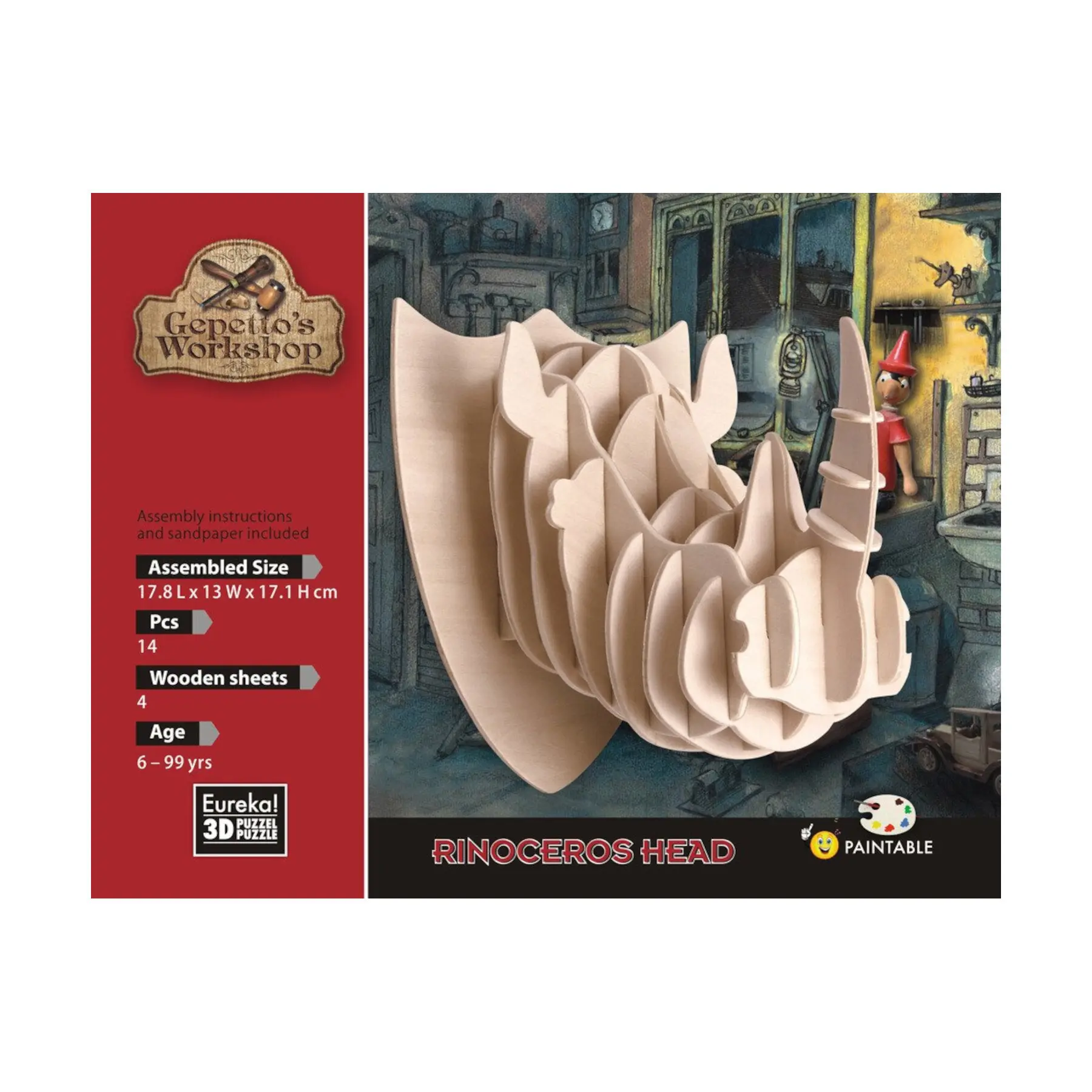 3D Holzpuzzle Gepetto's Workshop Rhinocéros