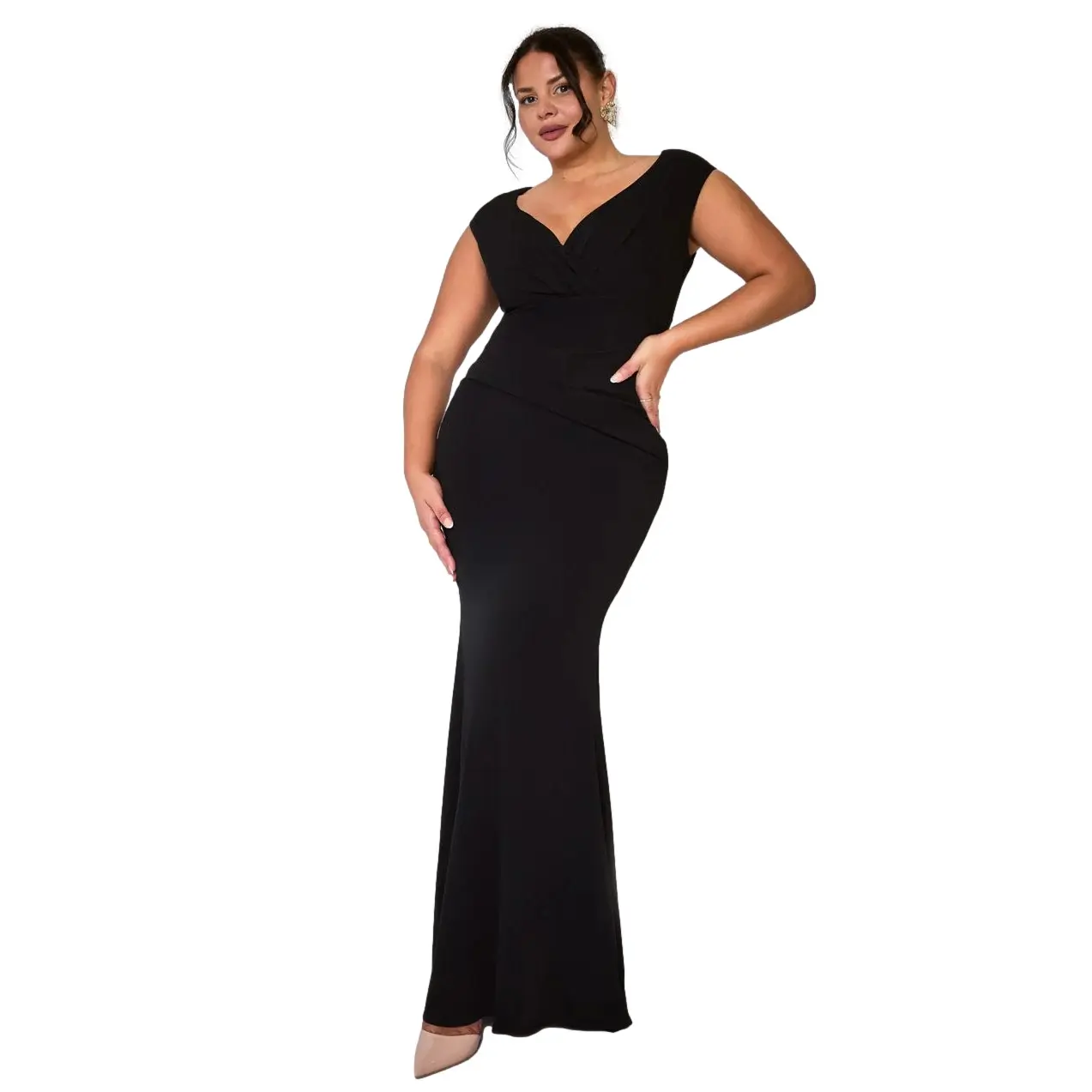 Vestito a pieghe da donna Goddiva Bardot Maxi