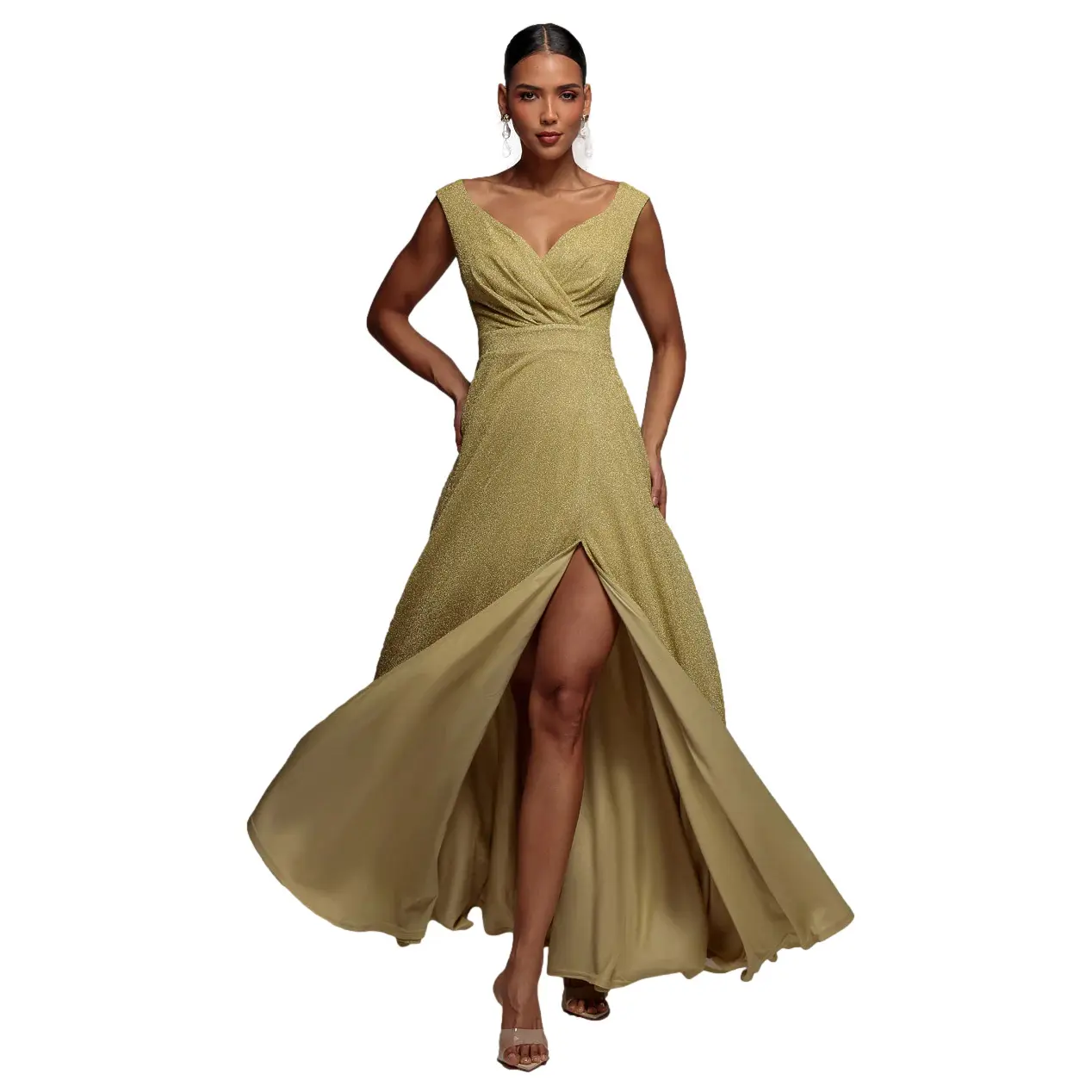 Robe CroiséE à Paillettes Femme Goddiva Lurex Maxi-image