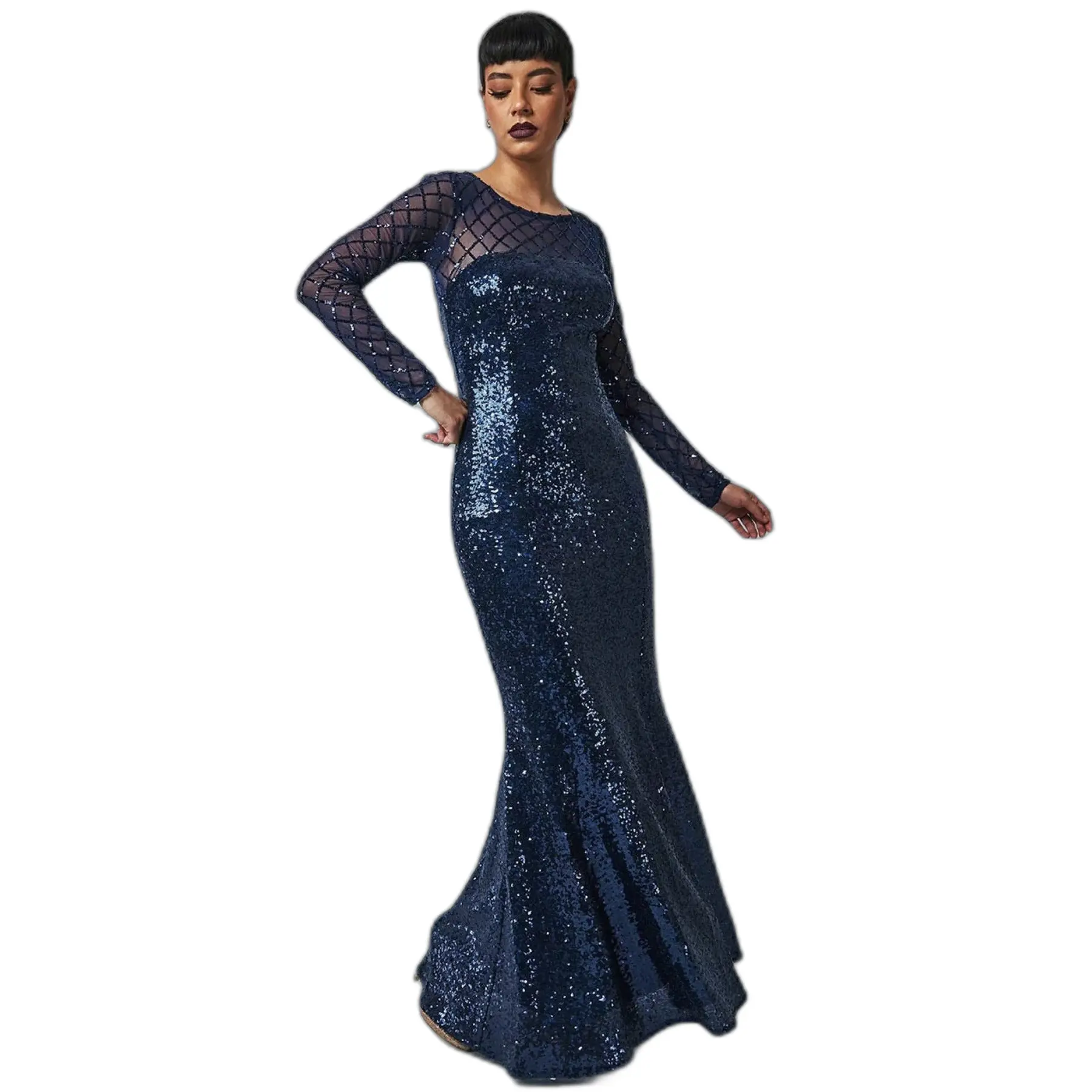 Kleid Damen Goddiva Sheer Diamond Design Sequin Maxi