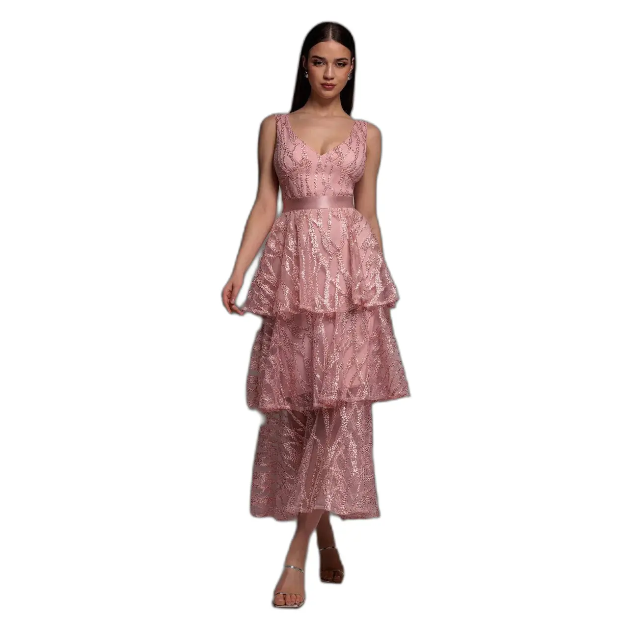 Kleid Damen Goddiva Embroidered Mesh Tiered