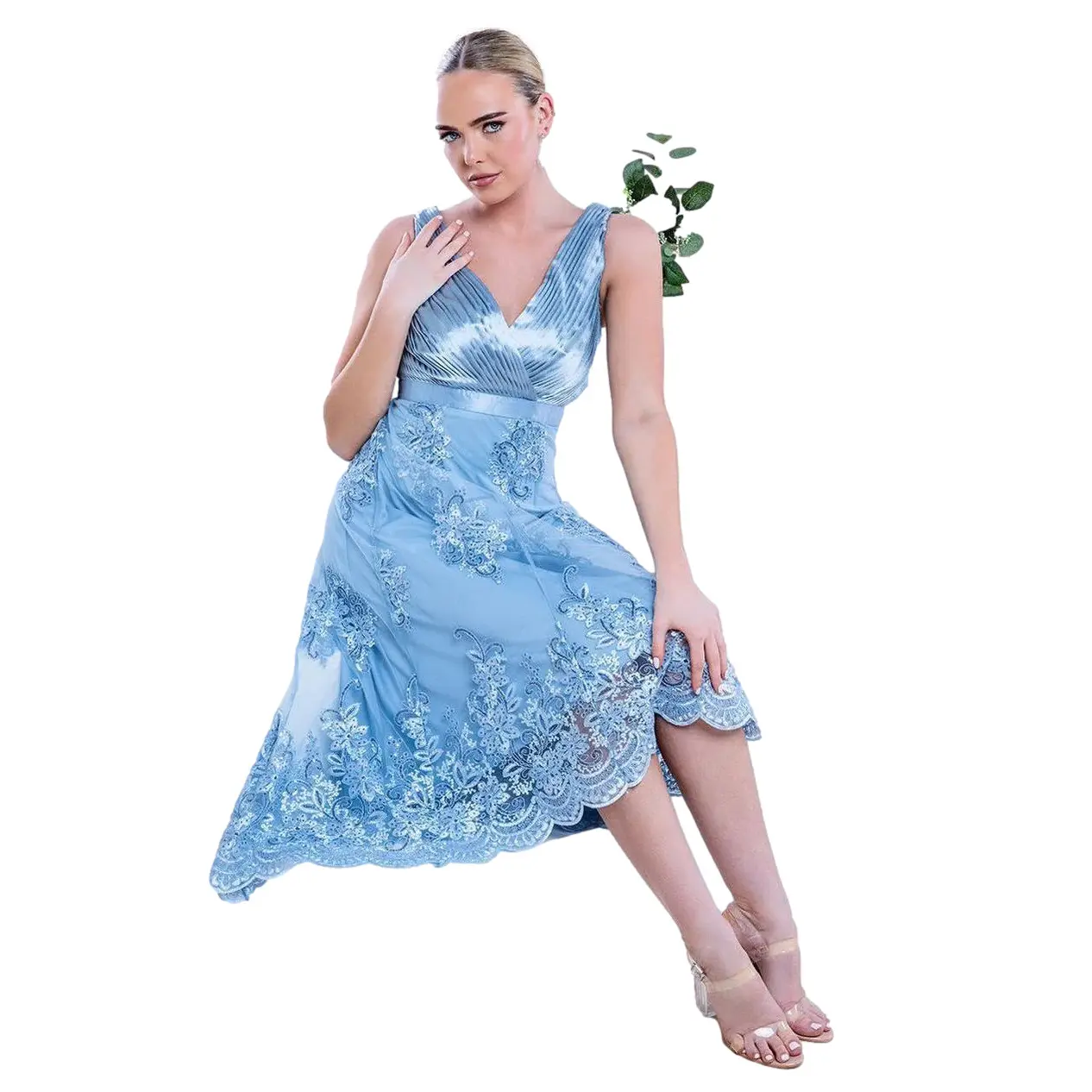 Abito in satin con scollo a V asimmetrico donna Goddiva