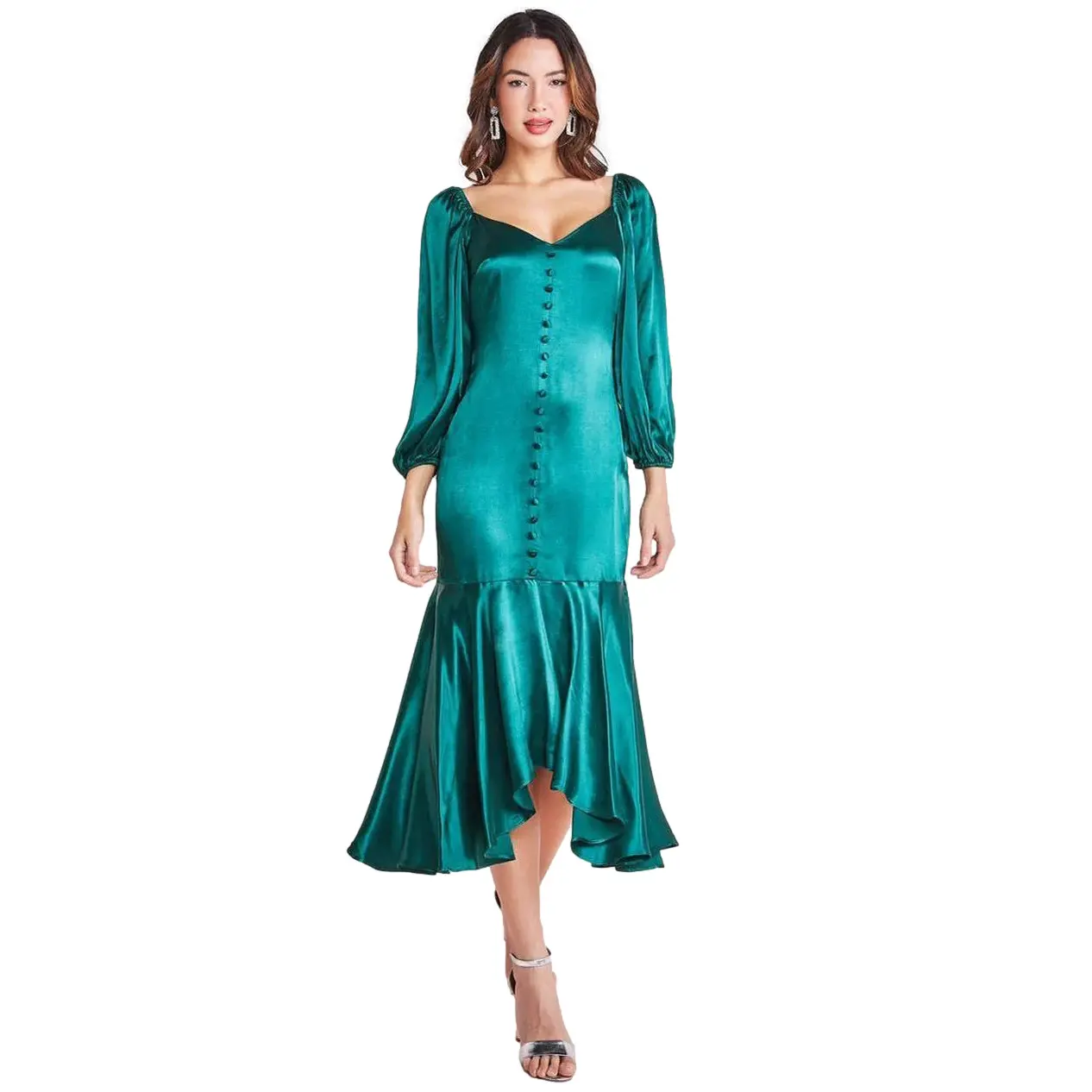 Robe midi bottonata in satin viscosa donna Goddiva
