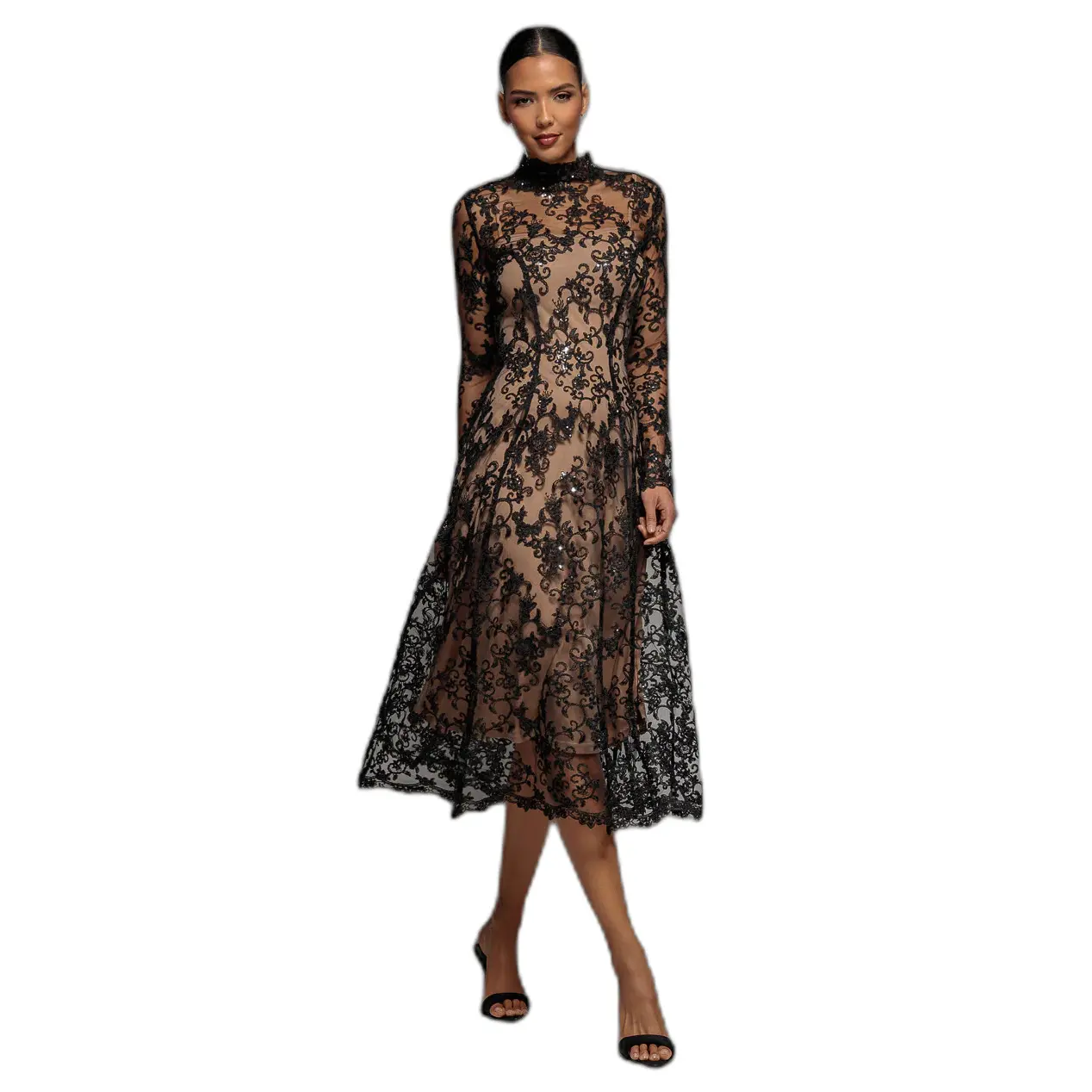 Mehrweg-Spitze Midikleid Damen Goddiva
